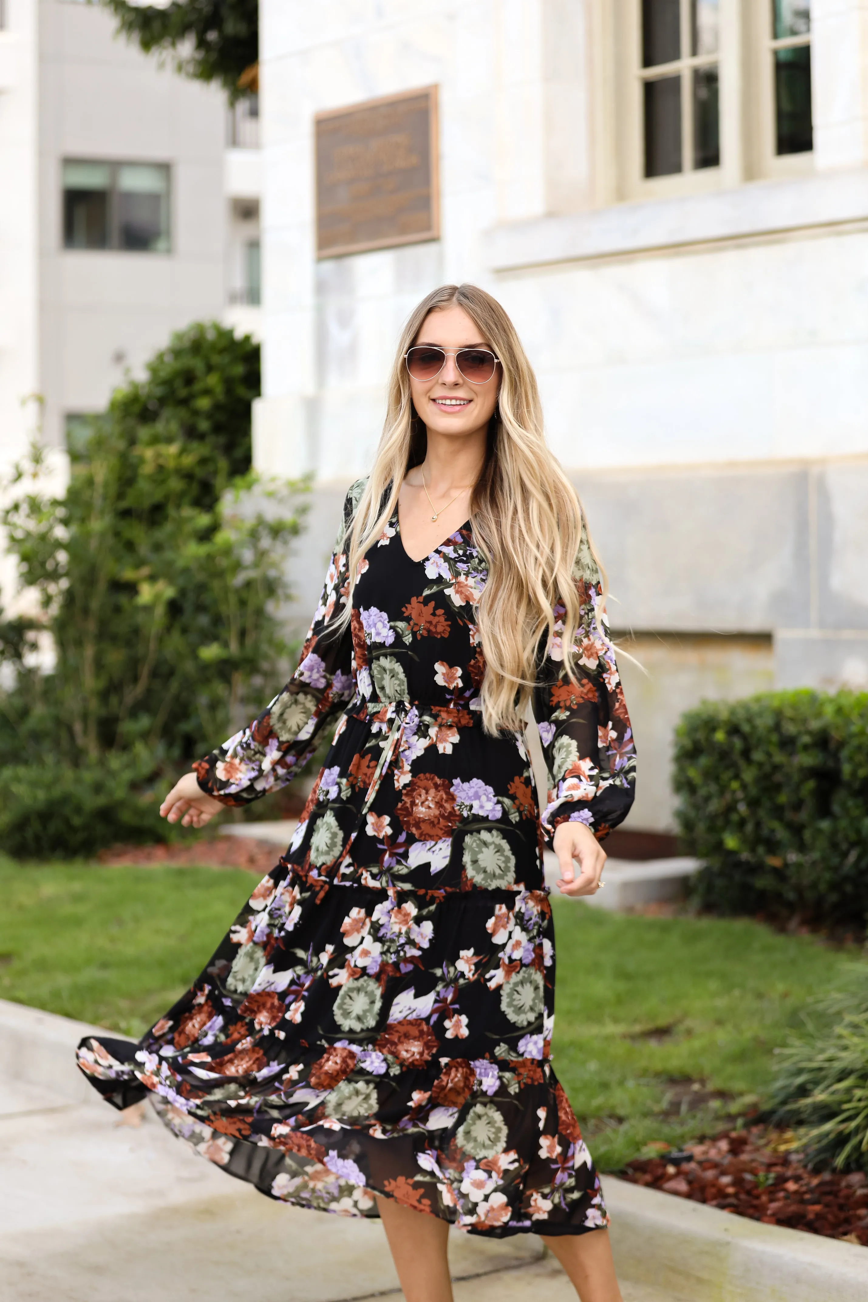 FINAL SALE - Prepared To Impress Black Floral Midi Dress