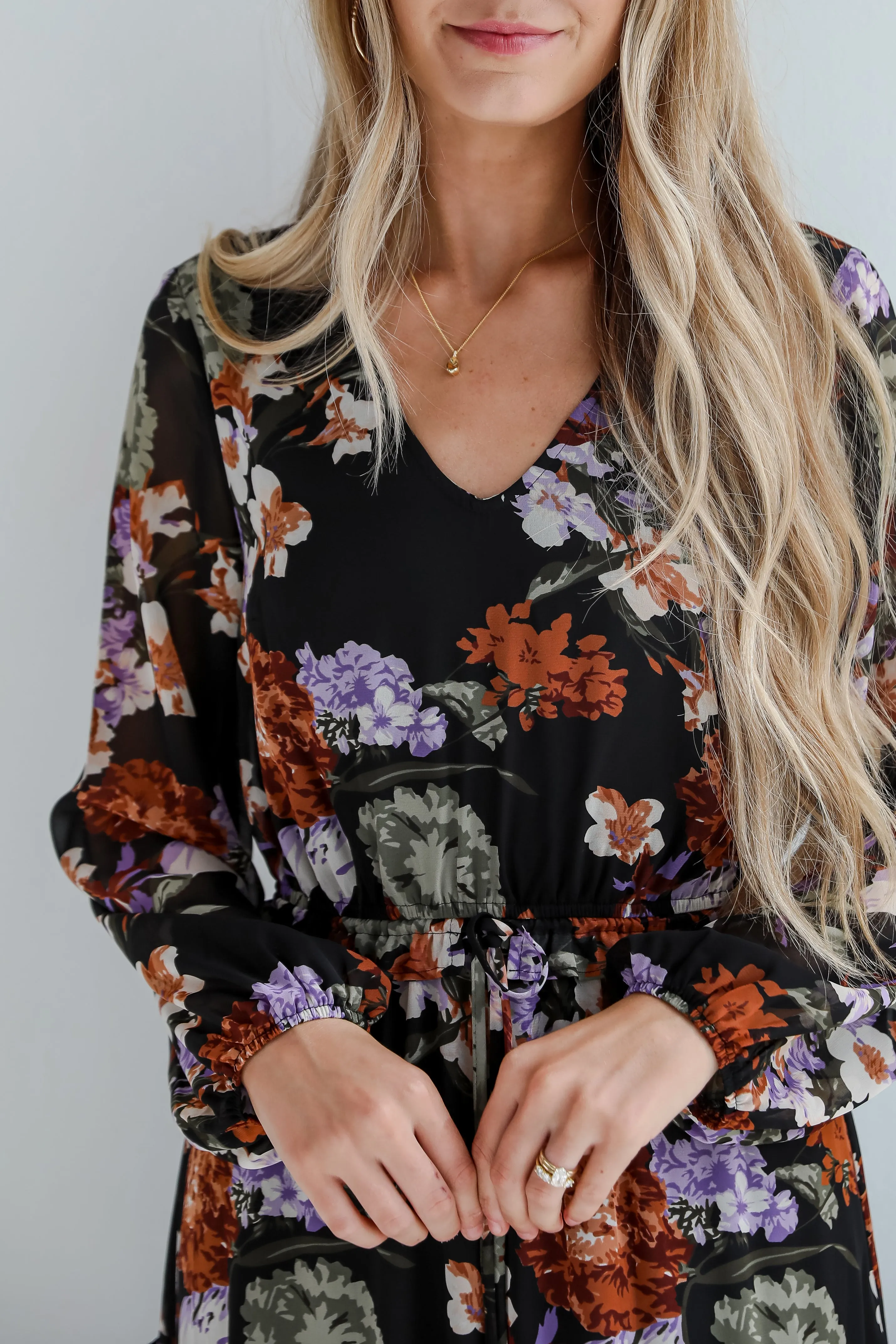 FINAL SALE - Prepared To Impress Black Floral Midi Dress