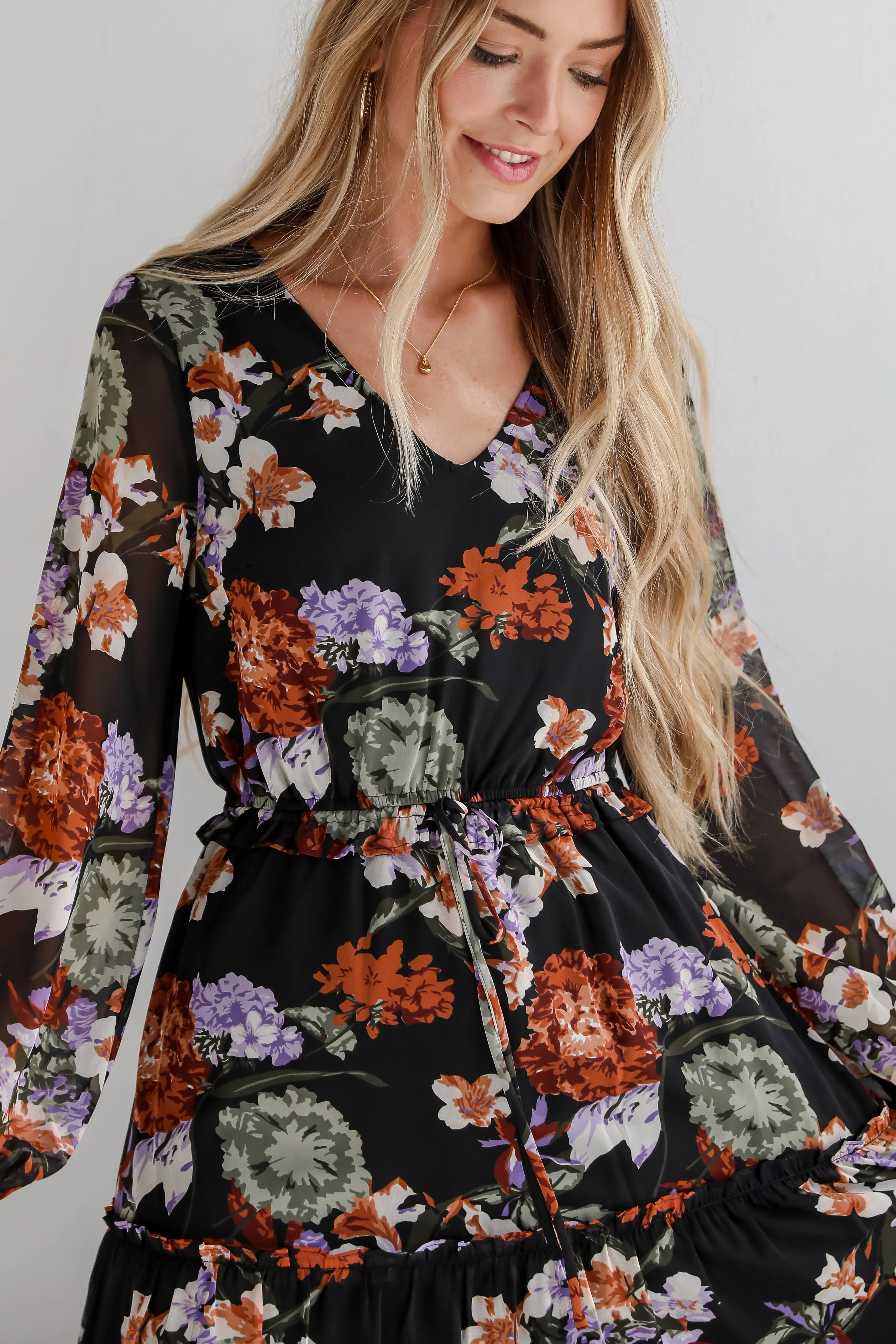 FINAL SALE - Prepared To Impress Black Floral Midi Dress