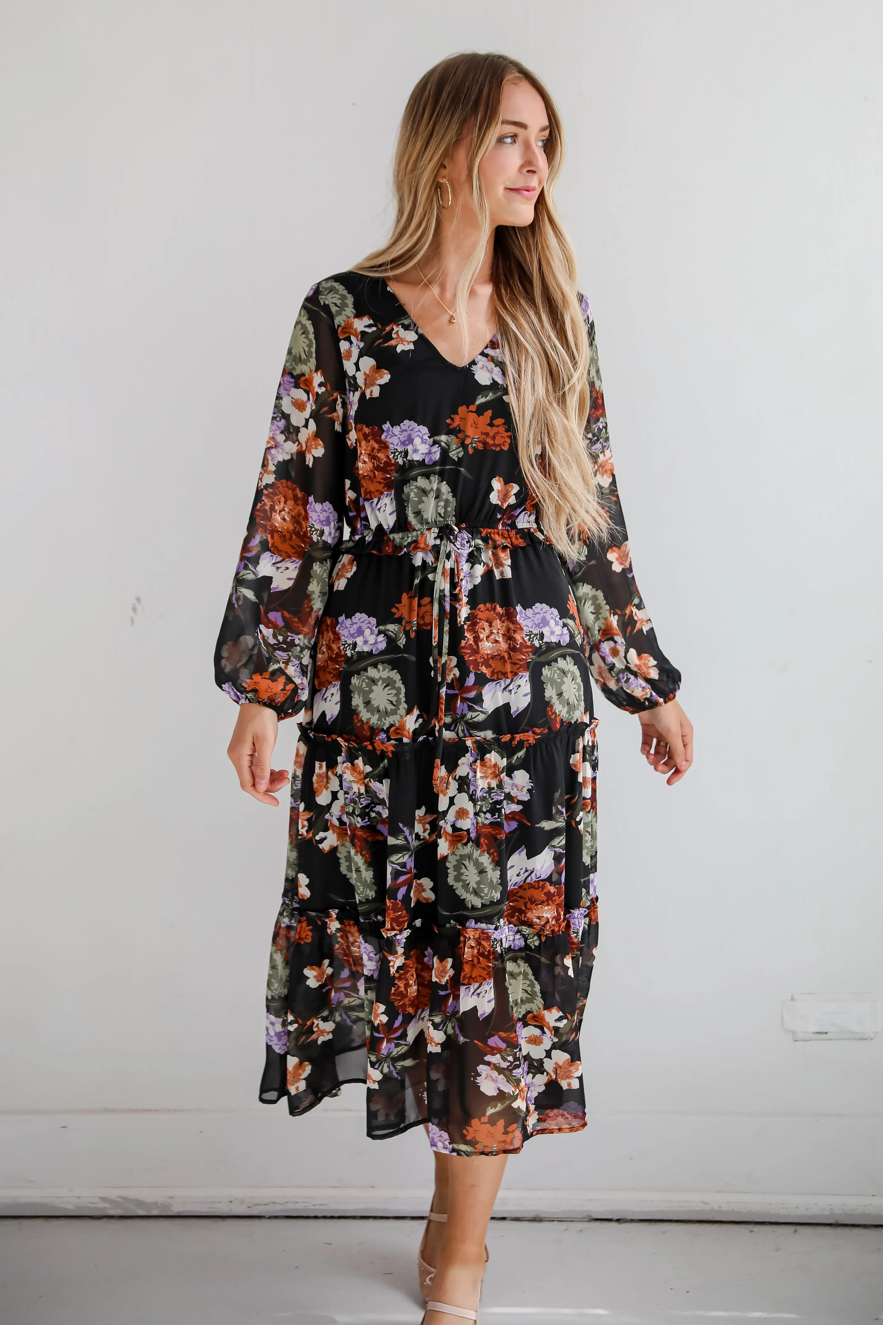 FINAL SALE - Prepared To Impress Black Floral Midi Dress