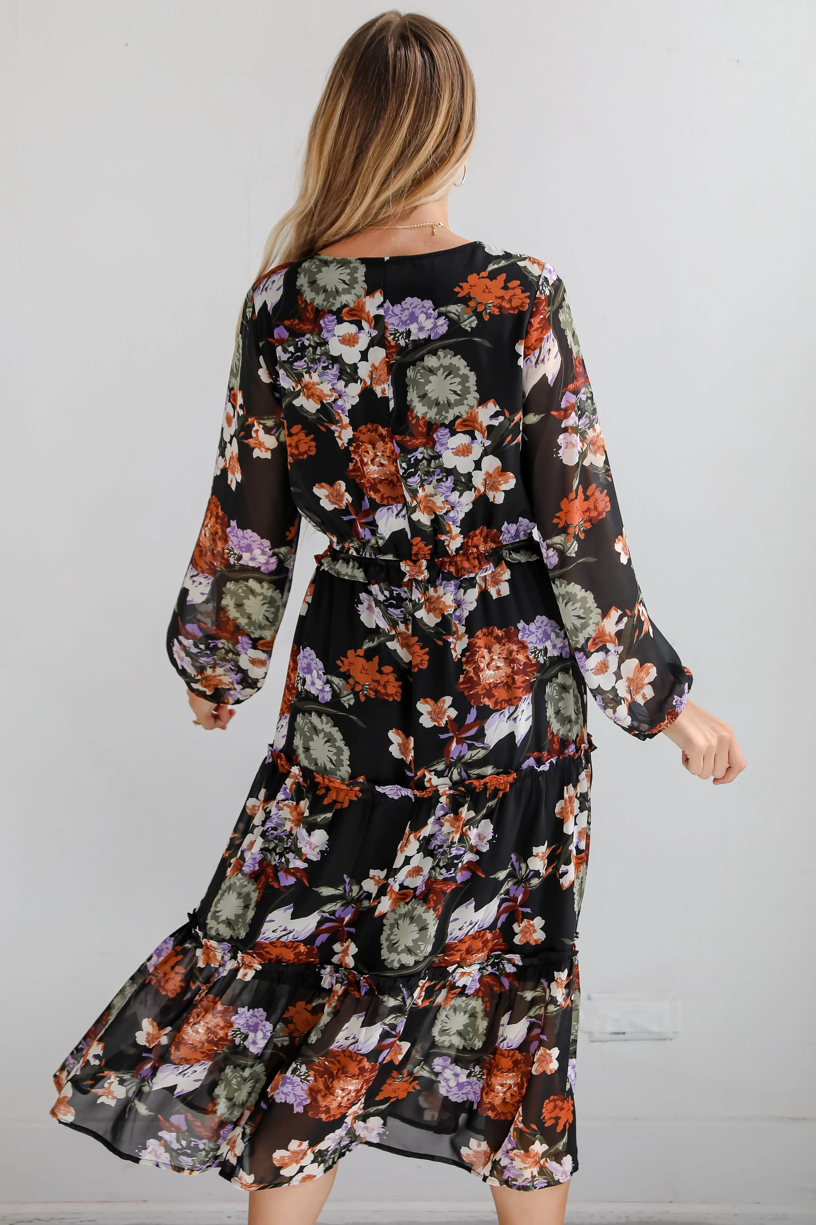 FINAL SALE - Prepared To Impress Black Floral Midi Dress