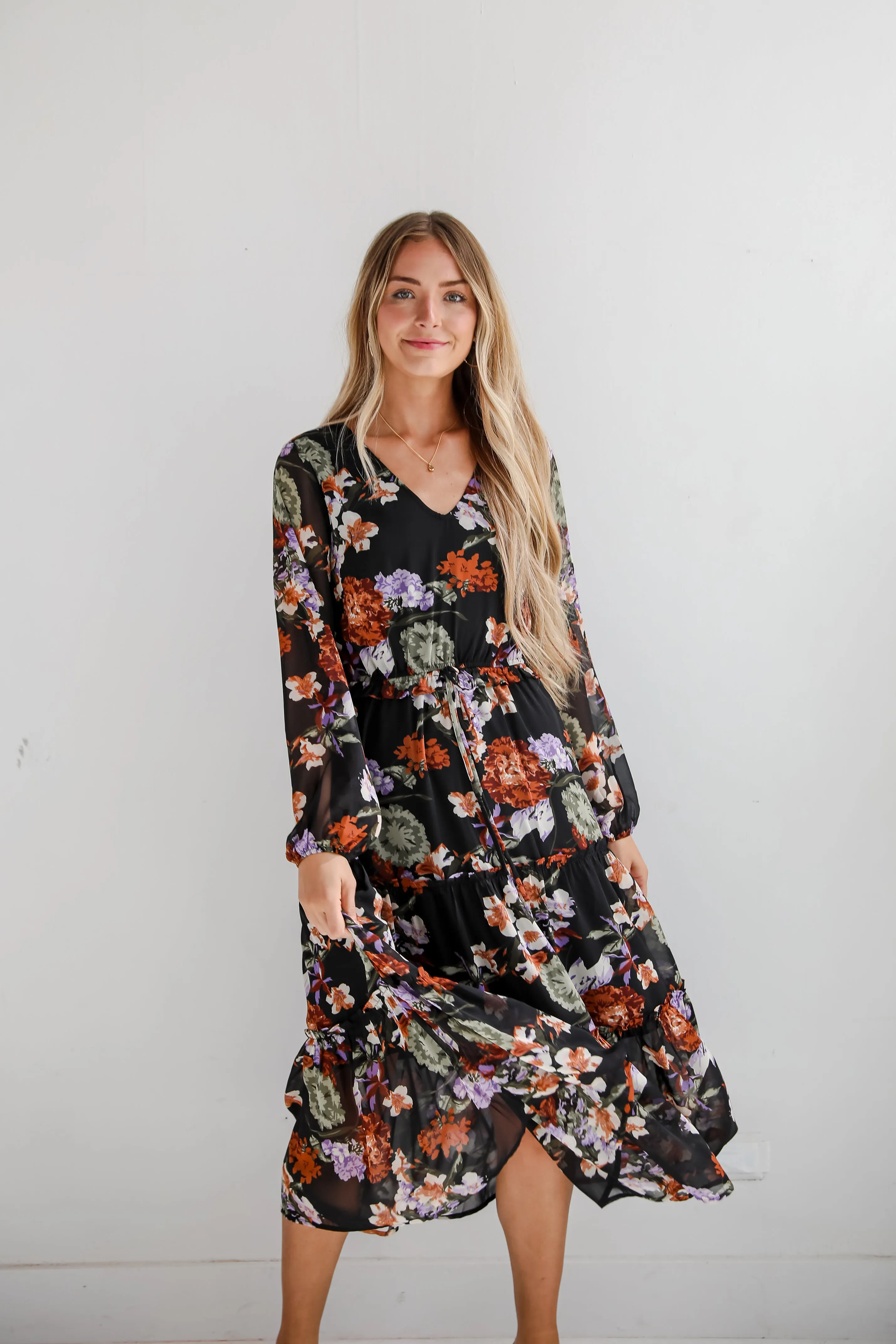FINAL SALE - Prepared To Impress Black Floral Midi Dress