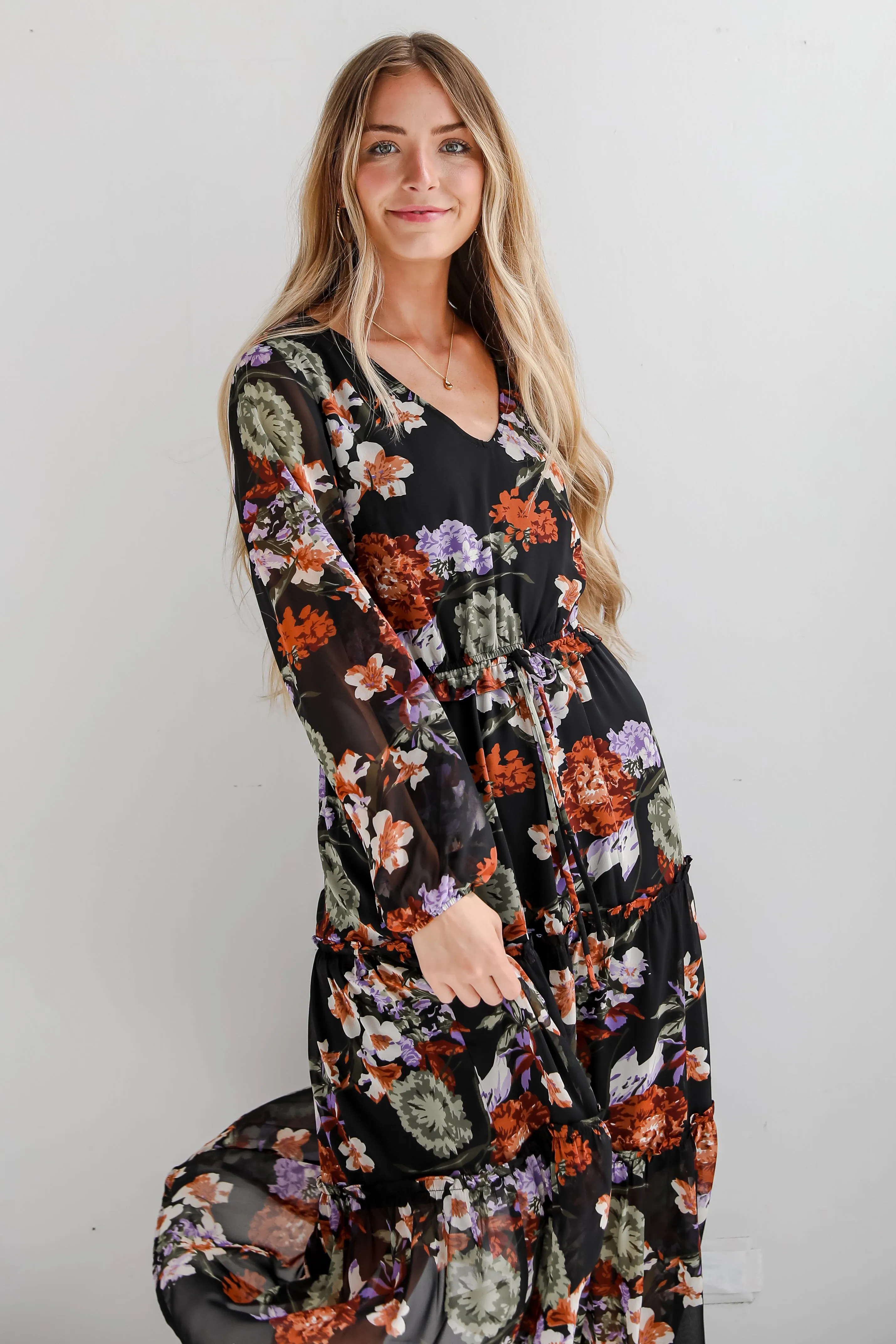 FINAL SALE - Prepared To Impress Black Floral Midi Dress