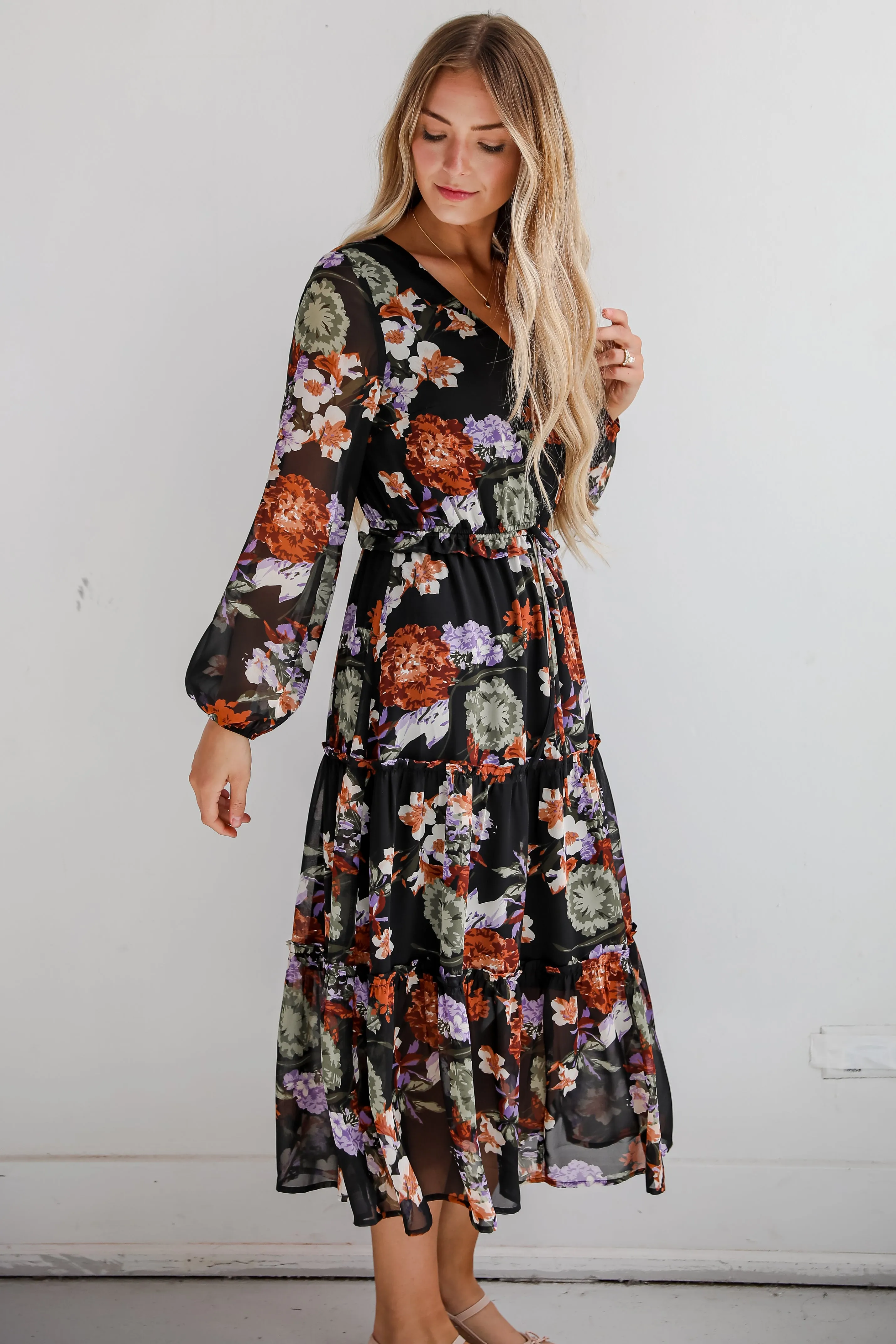 FINAL SALE - Prepared To Impress Black Floral Midi Dress