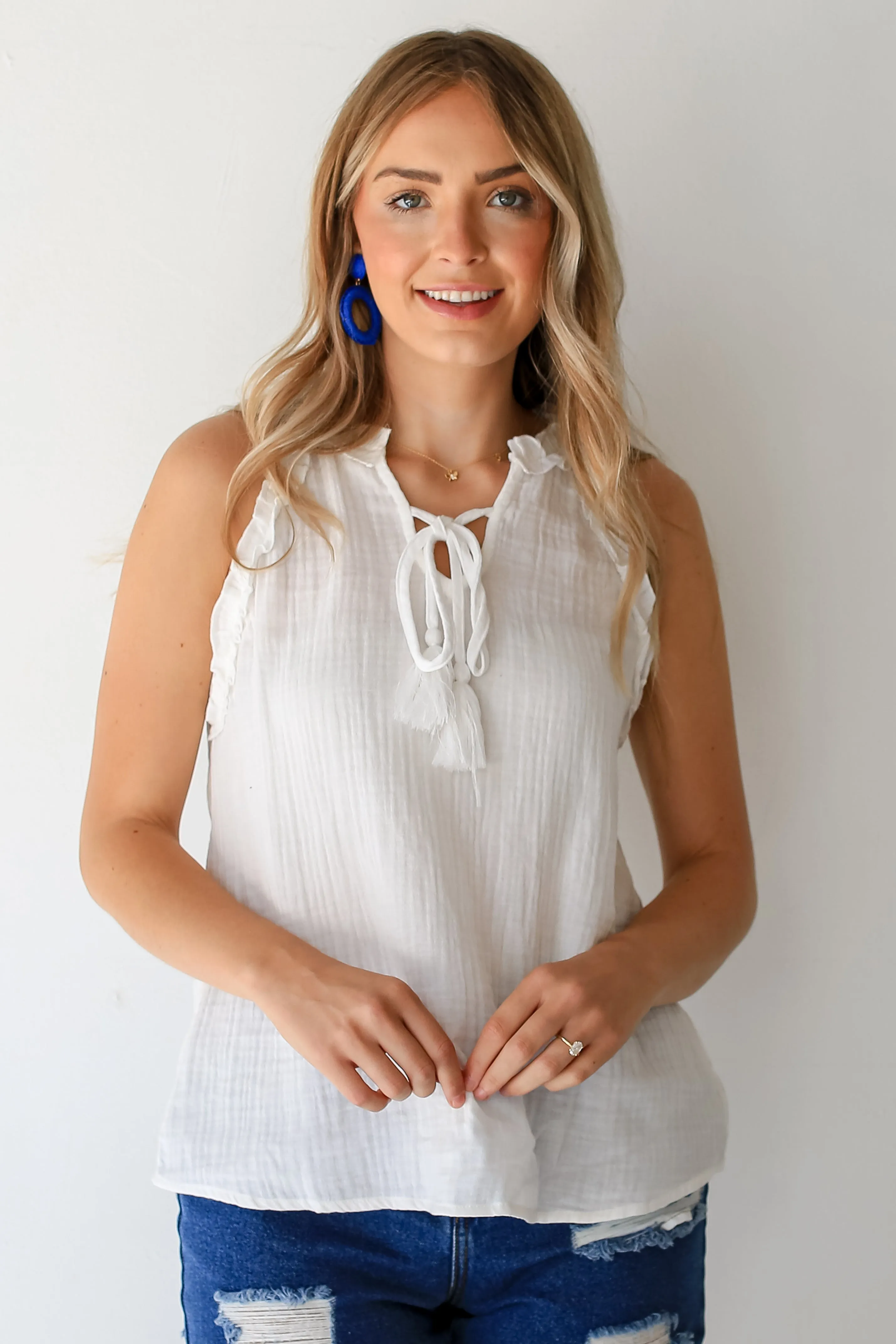 FINAL SALE - Romance Abounds Linen Ruffle Tank