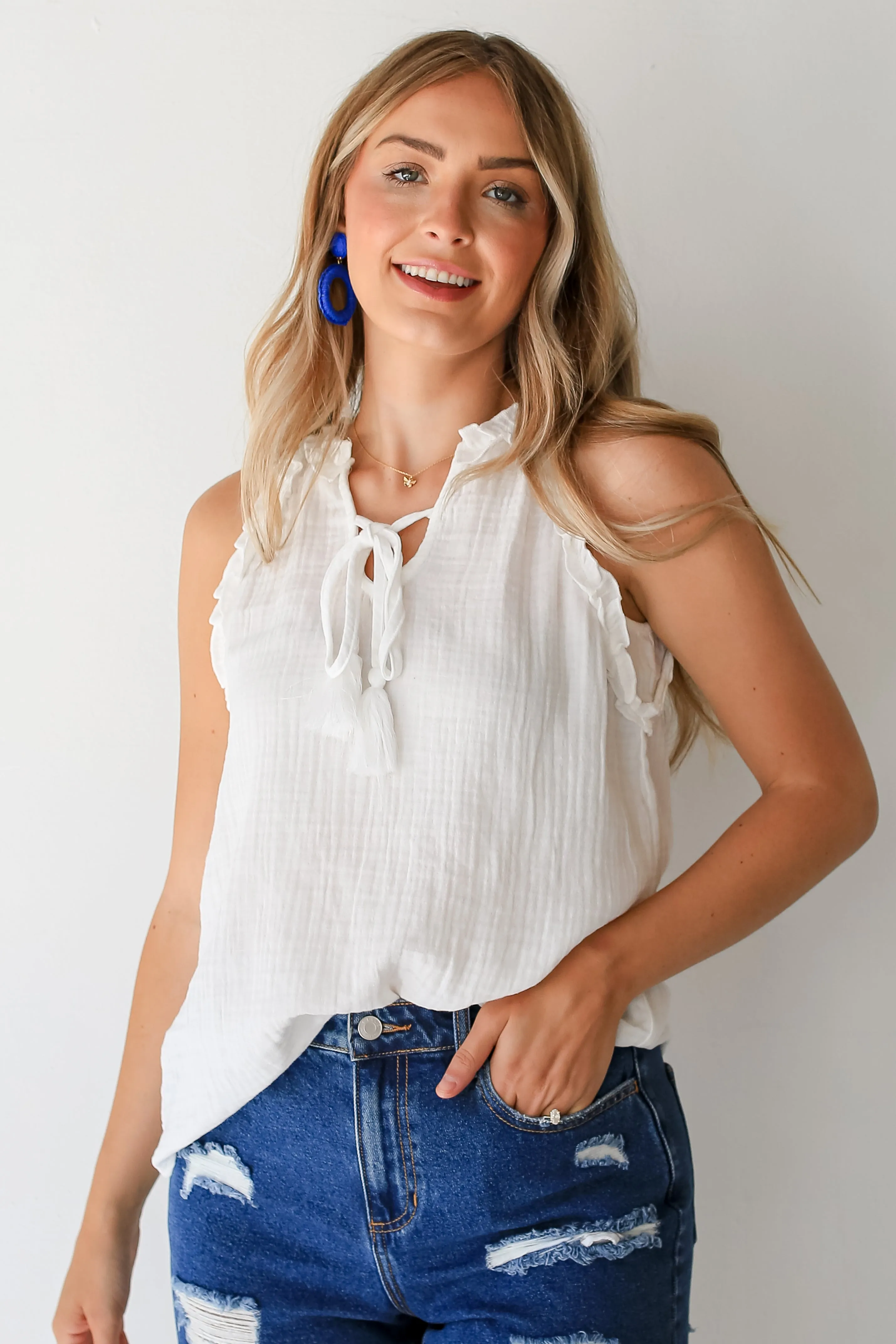 FINAL SALE - Romance Abounds Linen Ruffle Tank