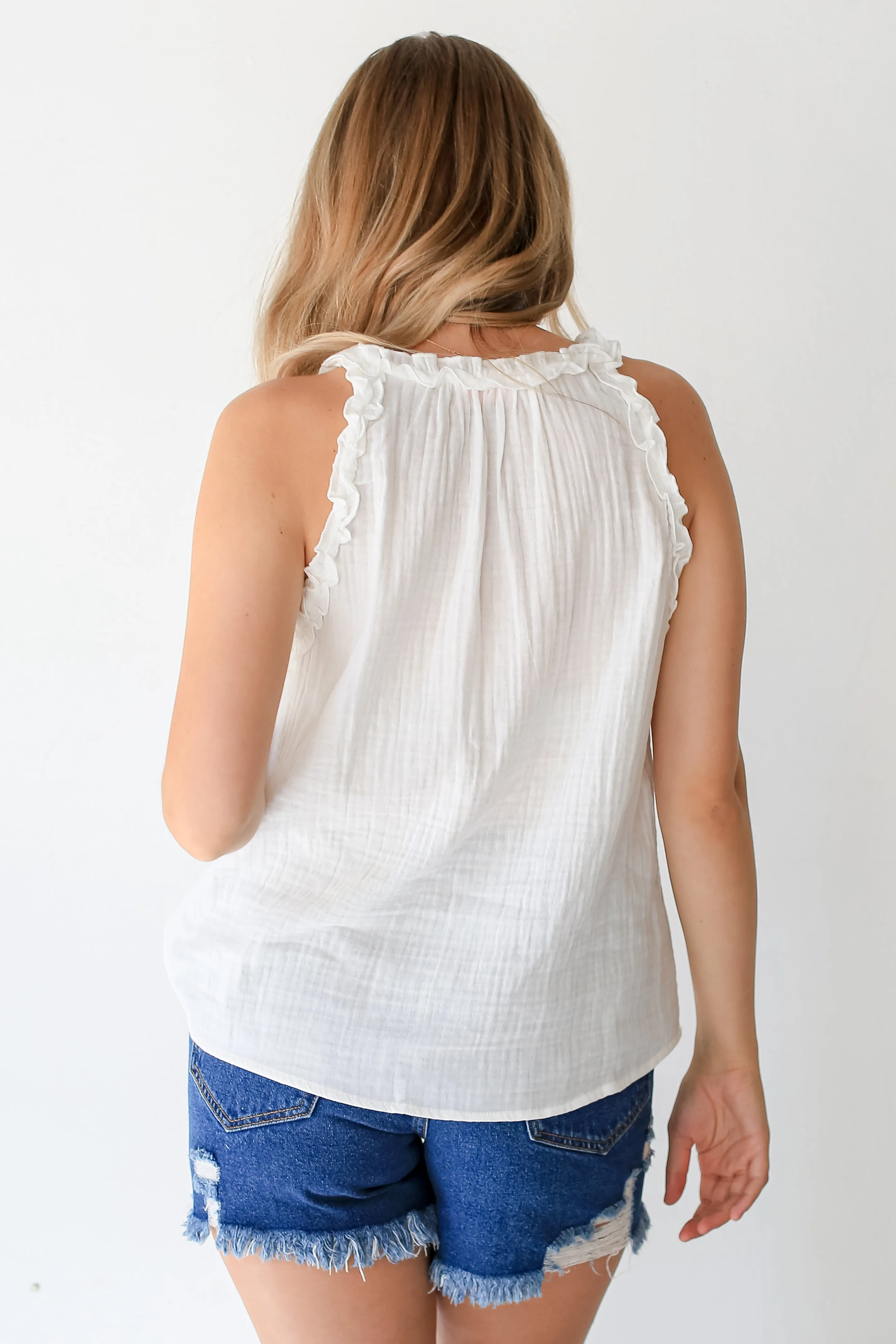 FINAL SALE - Romance Abounds Linen Ruffle Tank