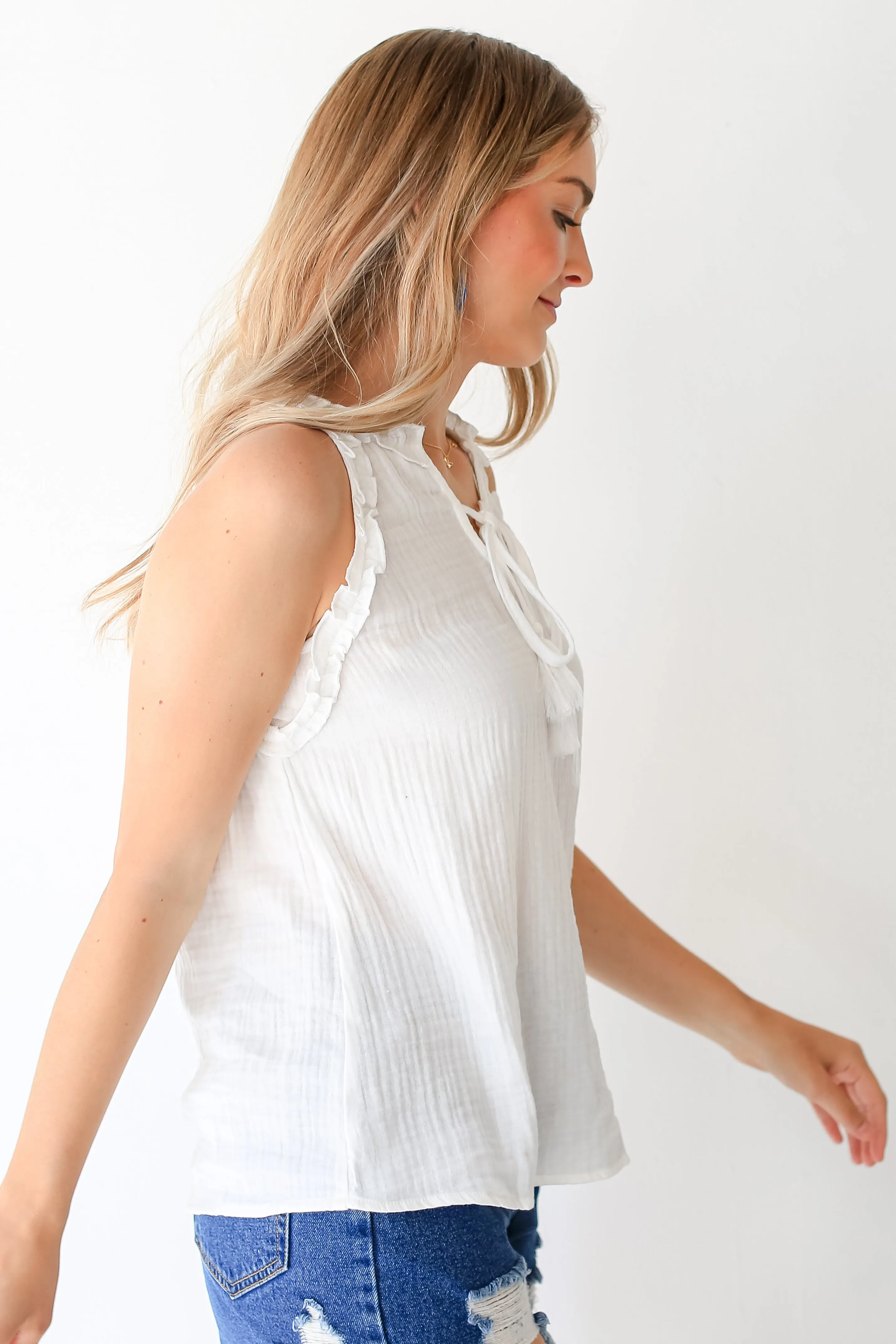 FINAL SALE - Romance Abounds Linen Ruffle Tank