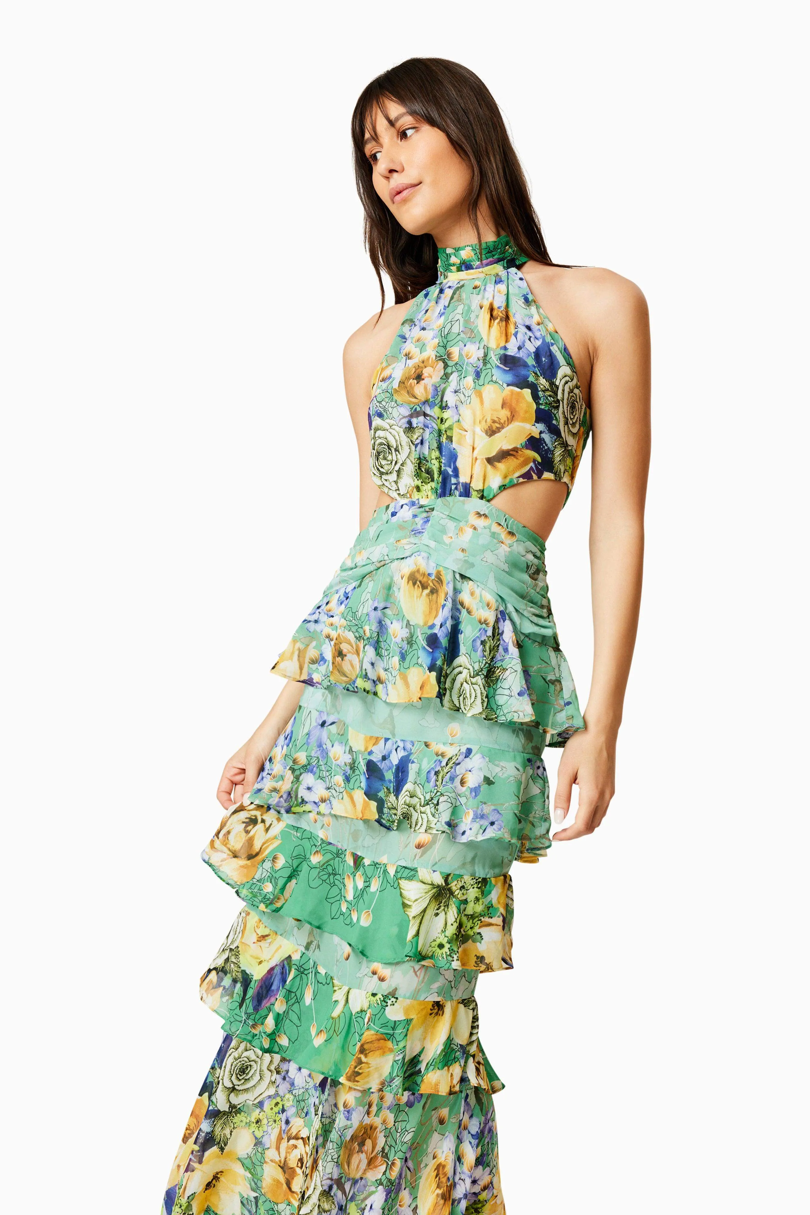 Gardenia Halter Maxi Gown In Green