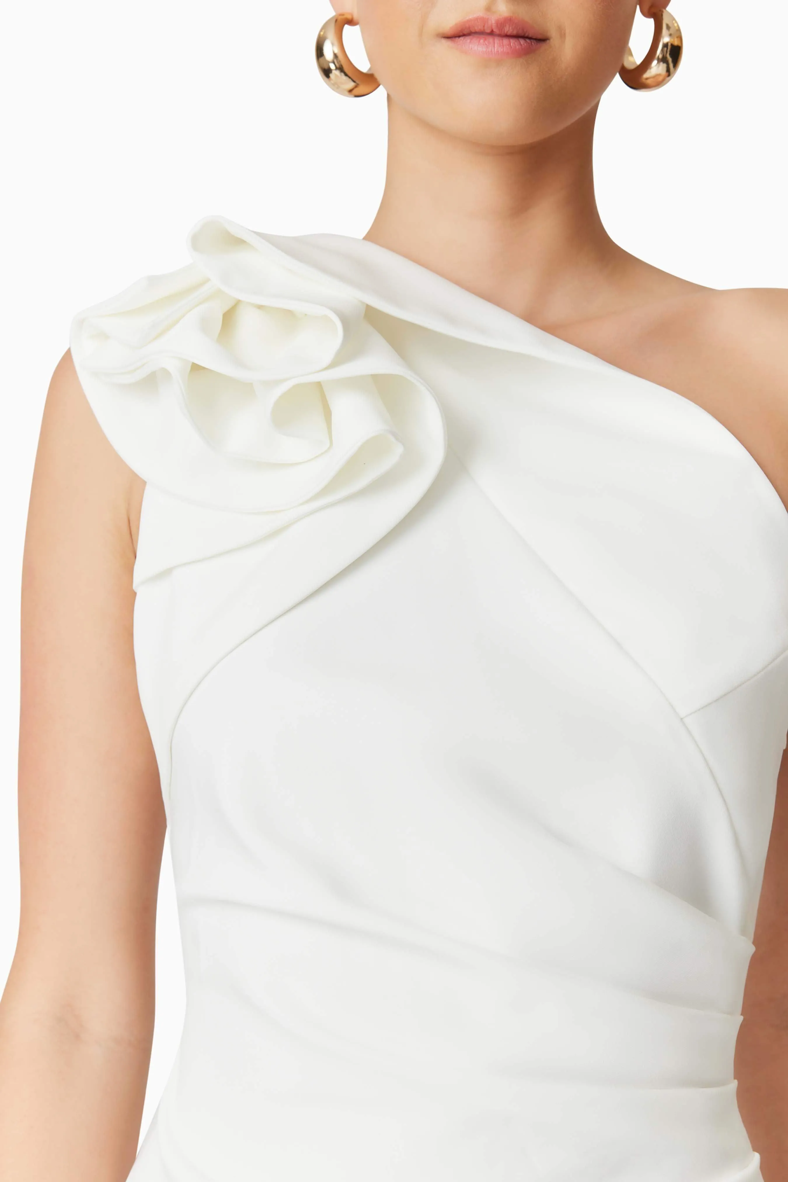 Hazelle One Shoulder Midi Dress in White