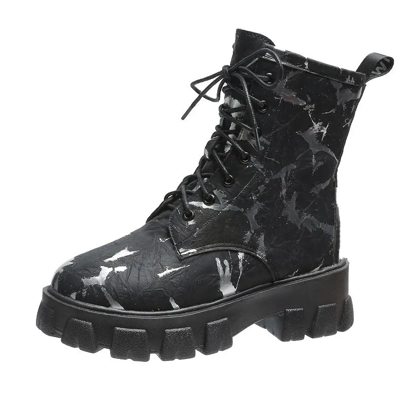 High Top Platform Shoes Martin Boots Camouflage Rubber Boots 5cm