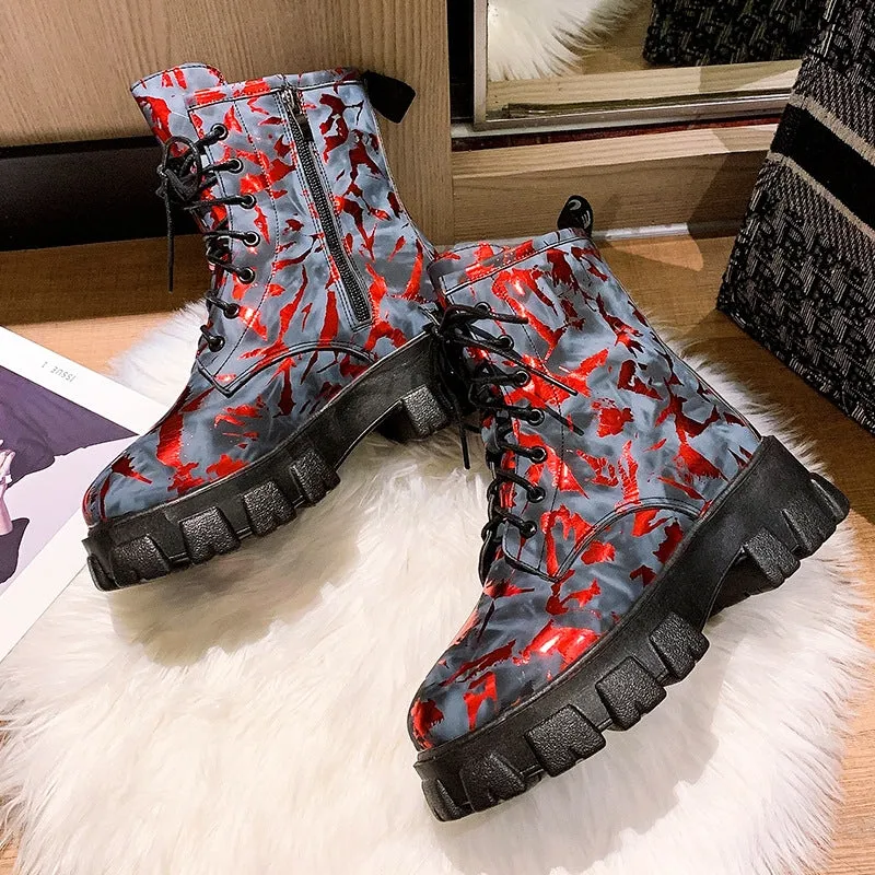 High Top Platform Shoes Martin Boots Camouflage Rubber Boots 5cm