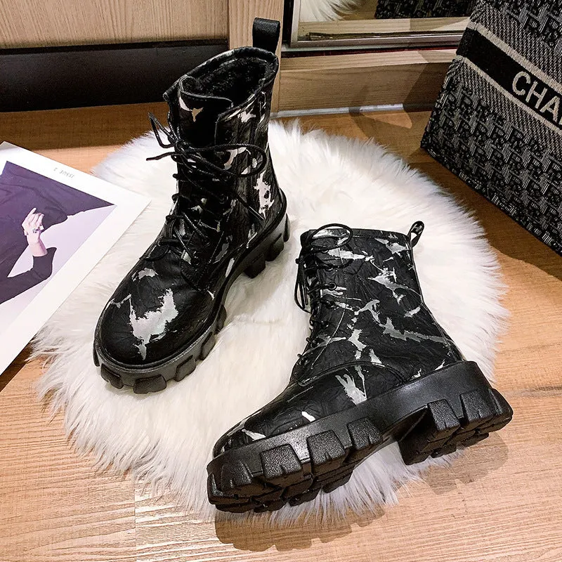 High Top Platform Shoes Martin Boots Camouflage Rubber Boots 5cm