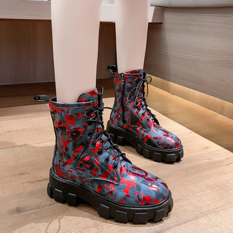 High Top Platform Shoes Martin Boots Camouflage Rubber Boots 5cm