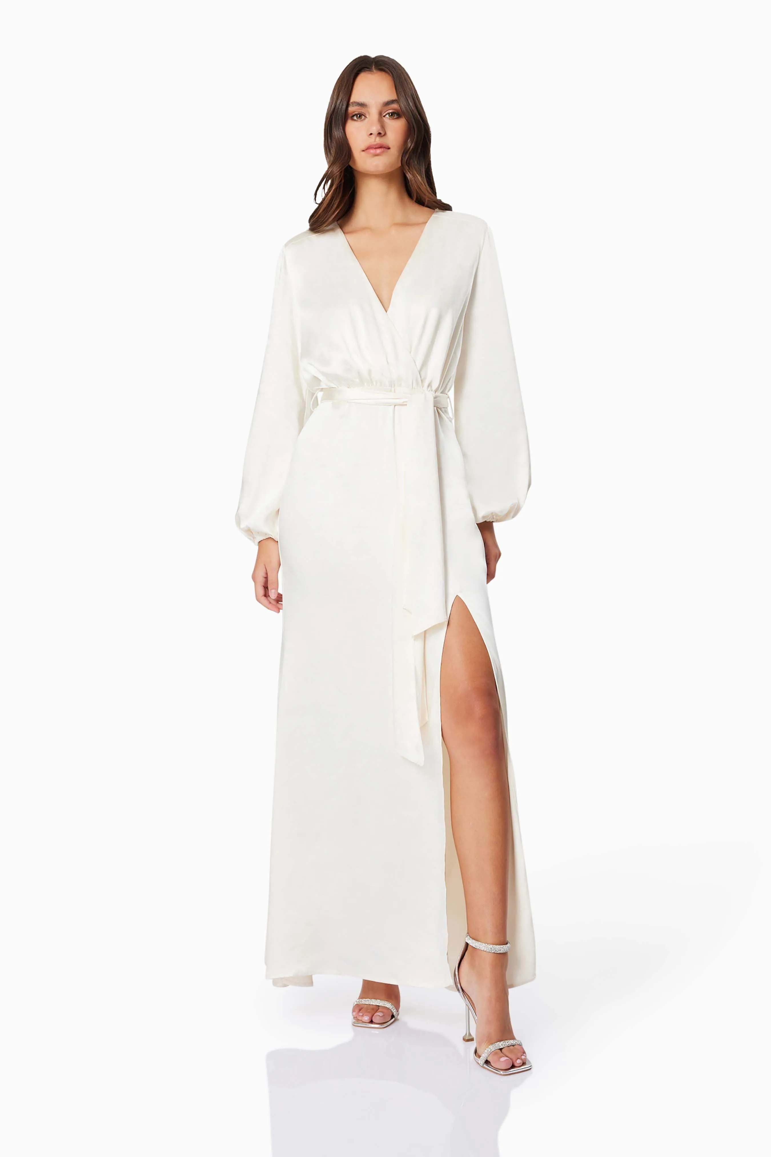 Kai V Neck Tie Maxi Dress In White