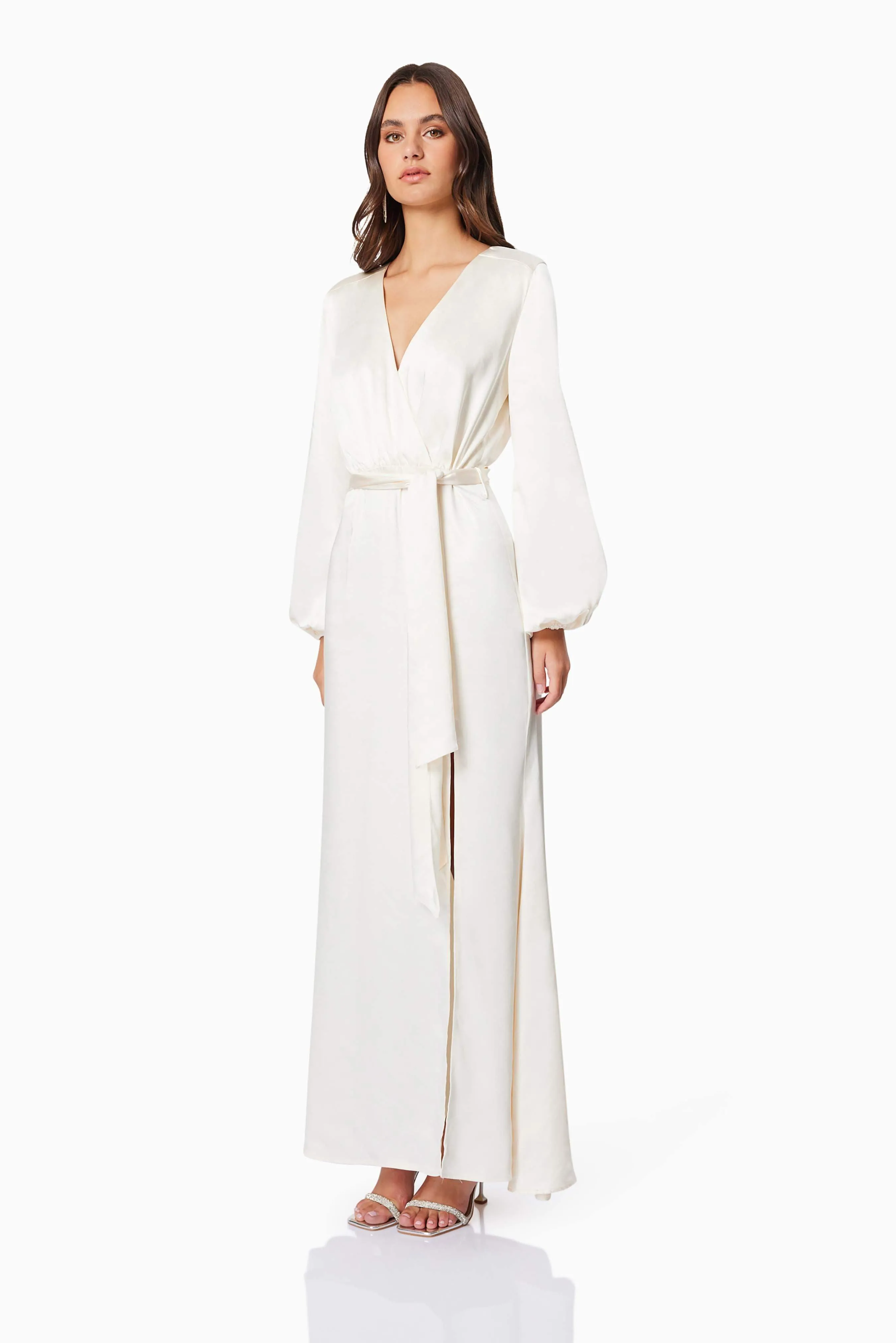 Kai V Neck Tie Maxi Dress In White