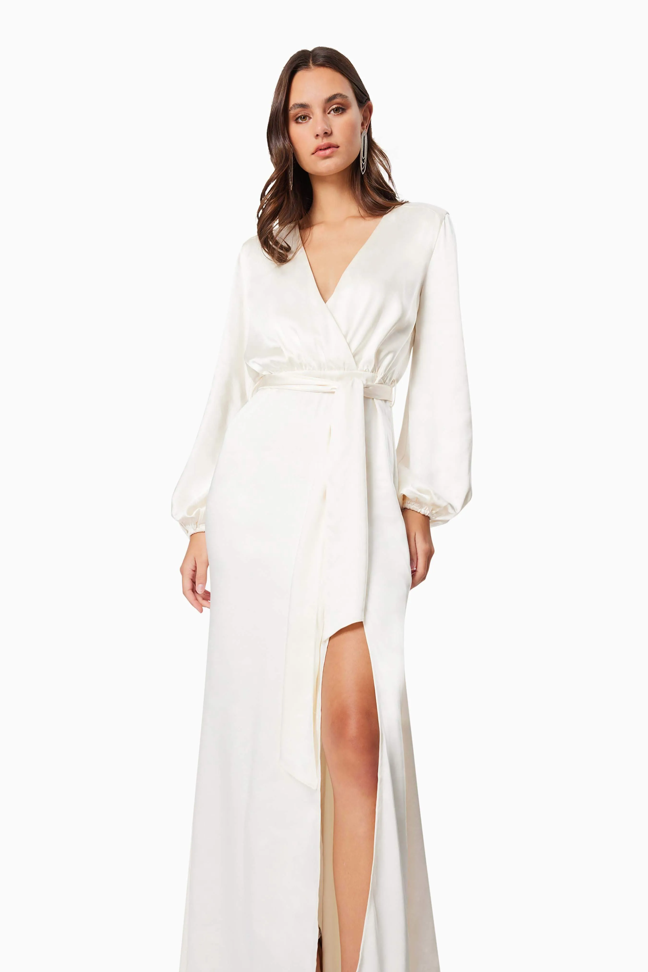 Kai V Neck Tie Maxi Dress In White