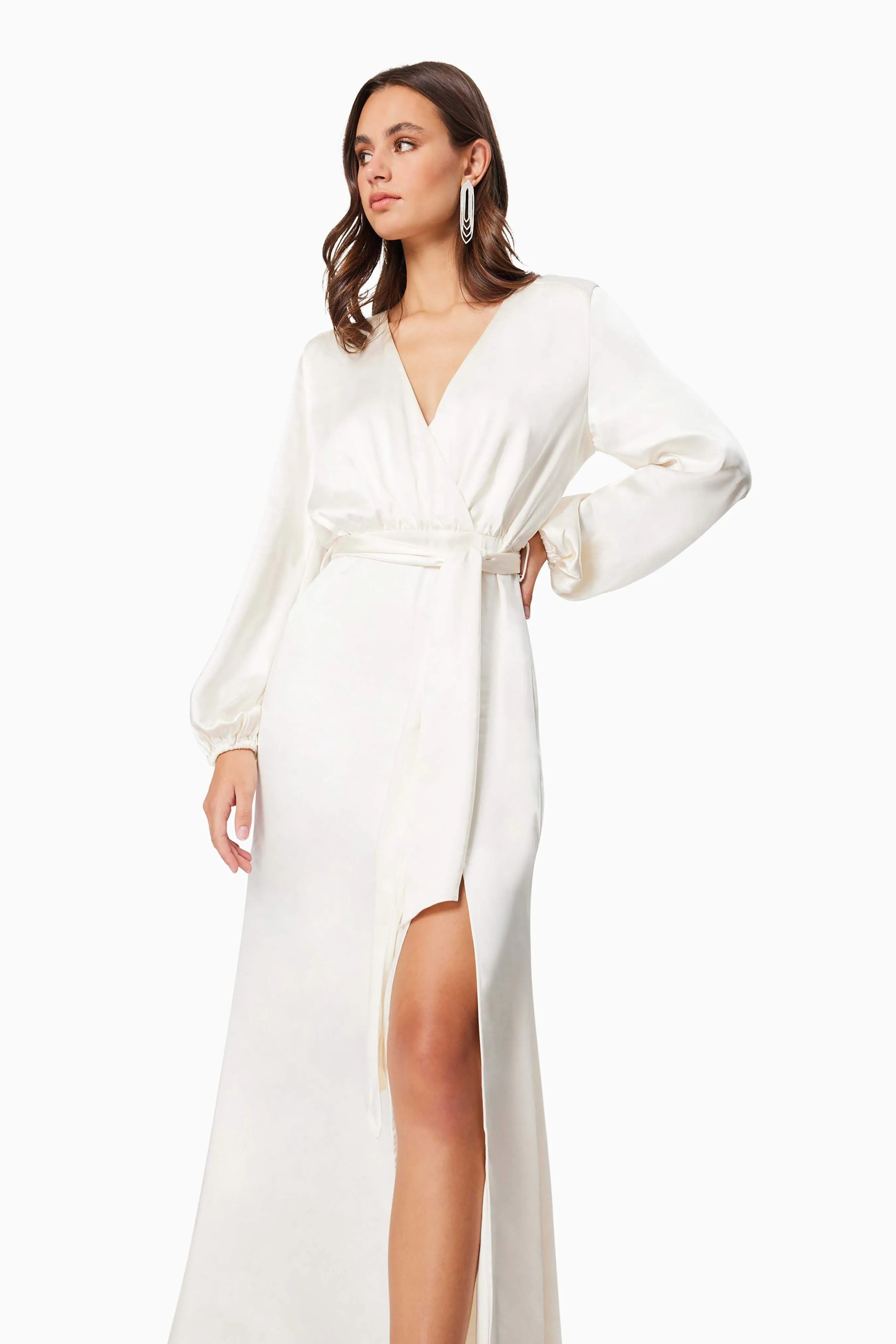 Kai V Neck Tie Maxi Dress In White