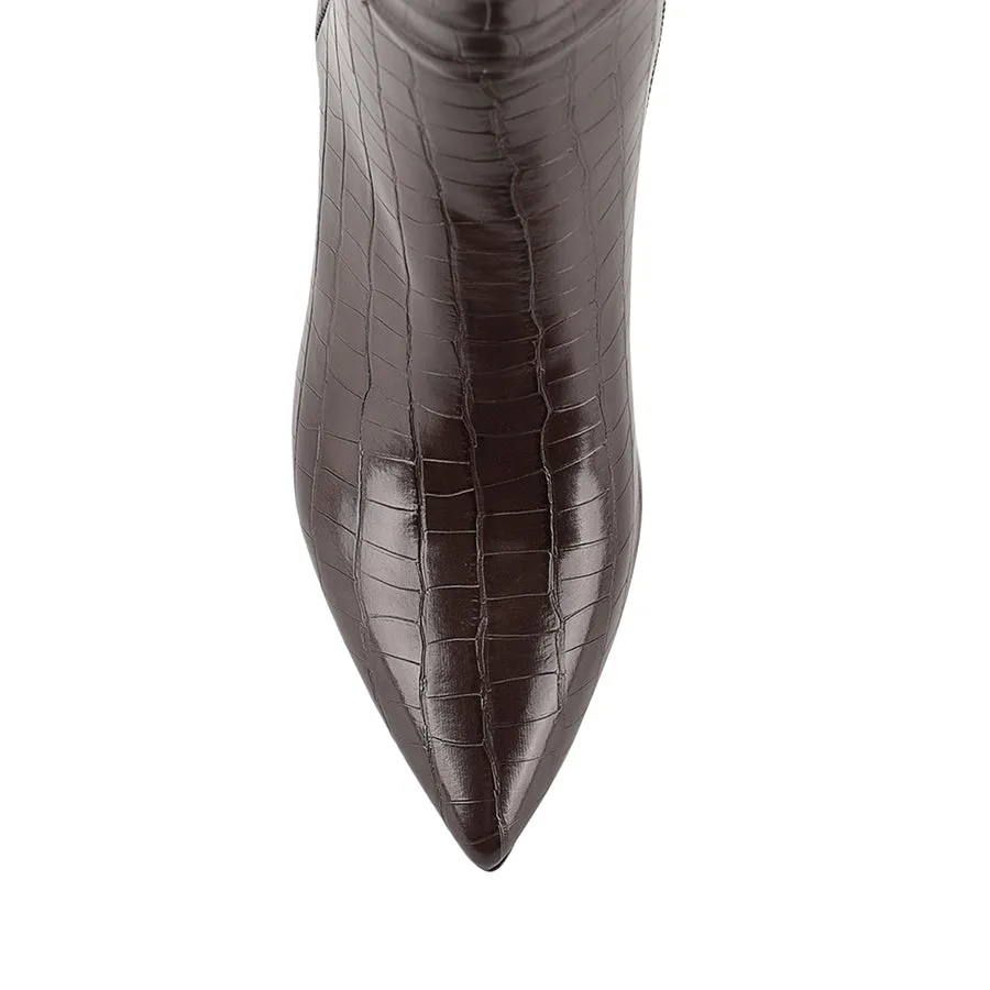 Magda Tall Boots - Chocolate Brown Croc