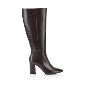 Magda Tall Boots - Chocolate Brown Croc