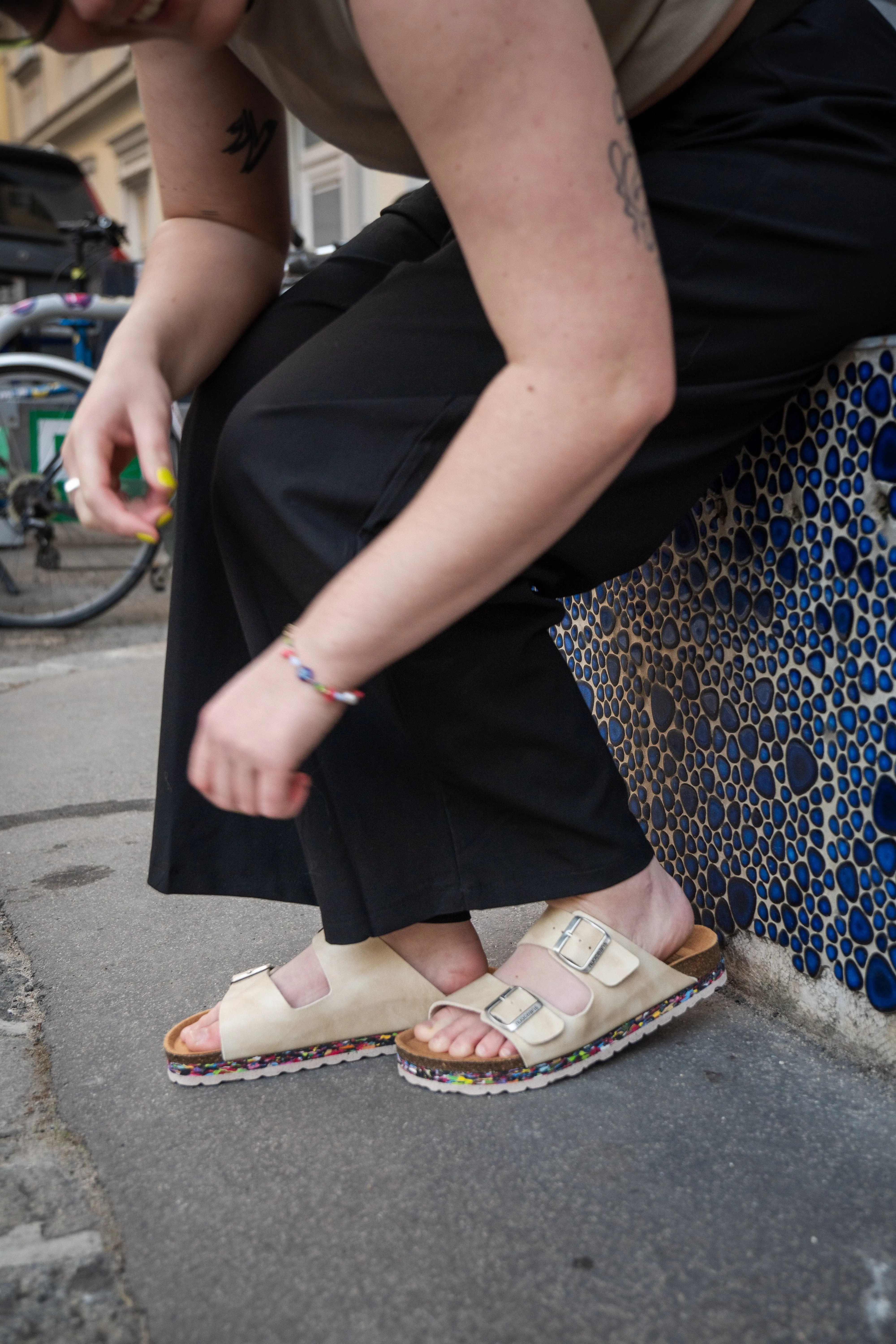 Nuo Recycled Flipflop & Cork Buckled Sandals | Pebble