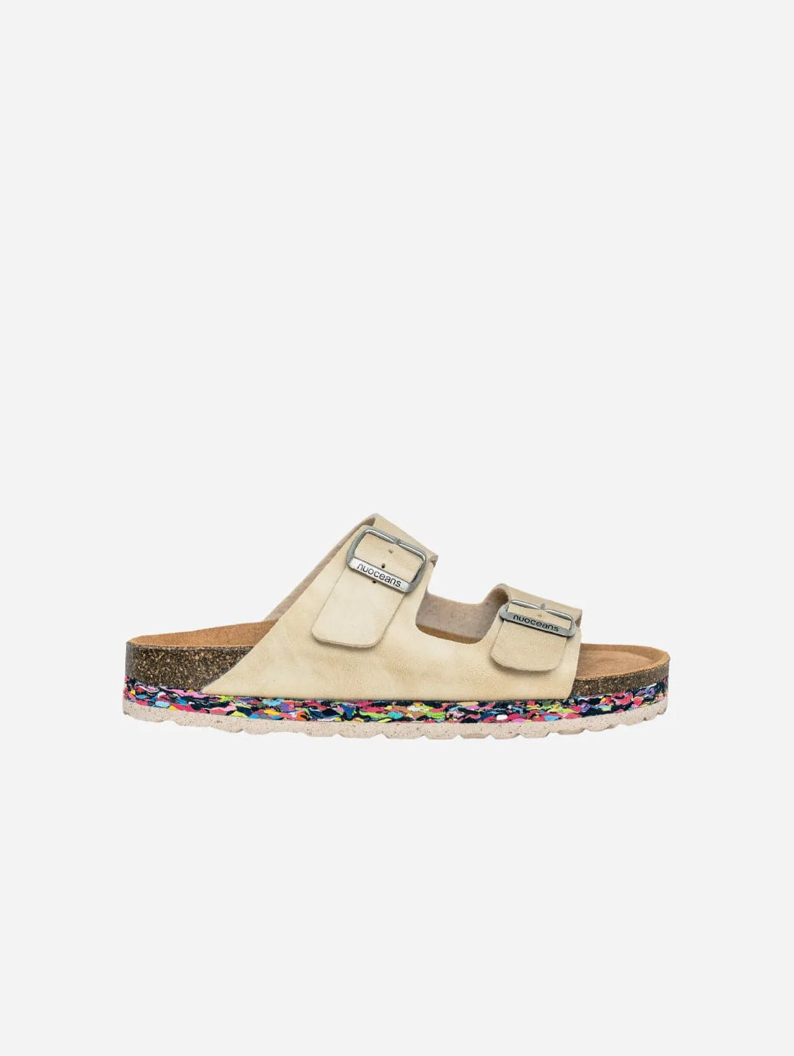 Nuo Recycled Flipflop & Cork Buckled Sandals | Pebble