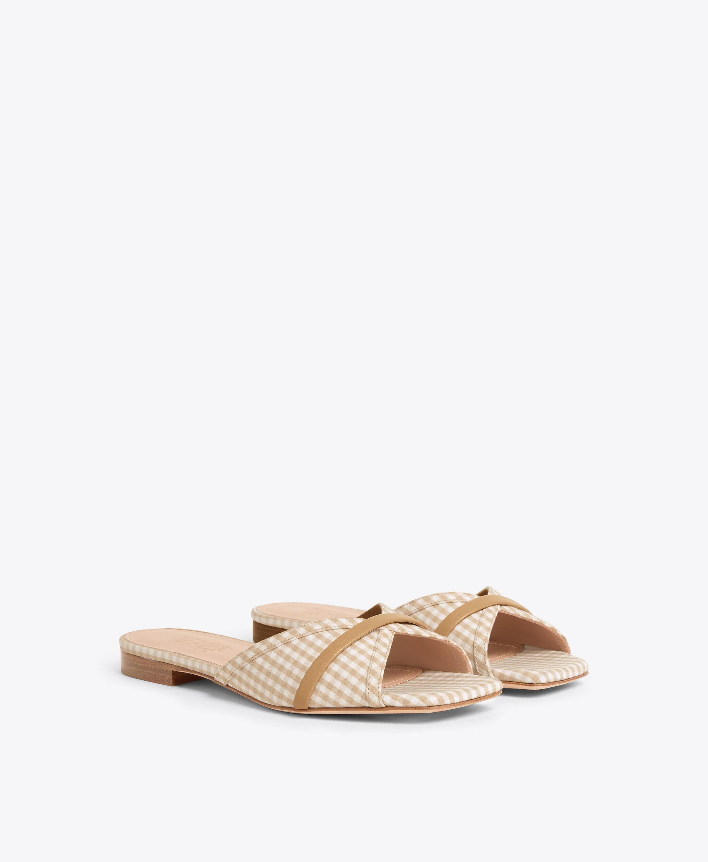 Perla Beige Gingham Flat Sandals