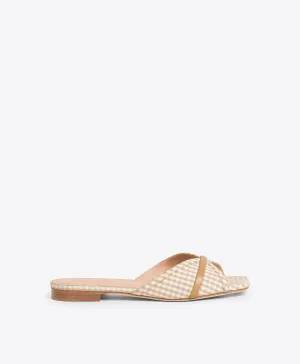 Perla Beige Gingham Flat Sandals