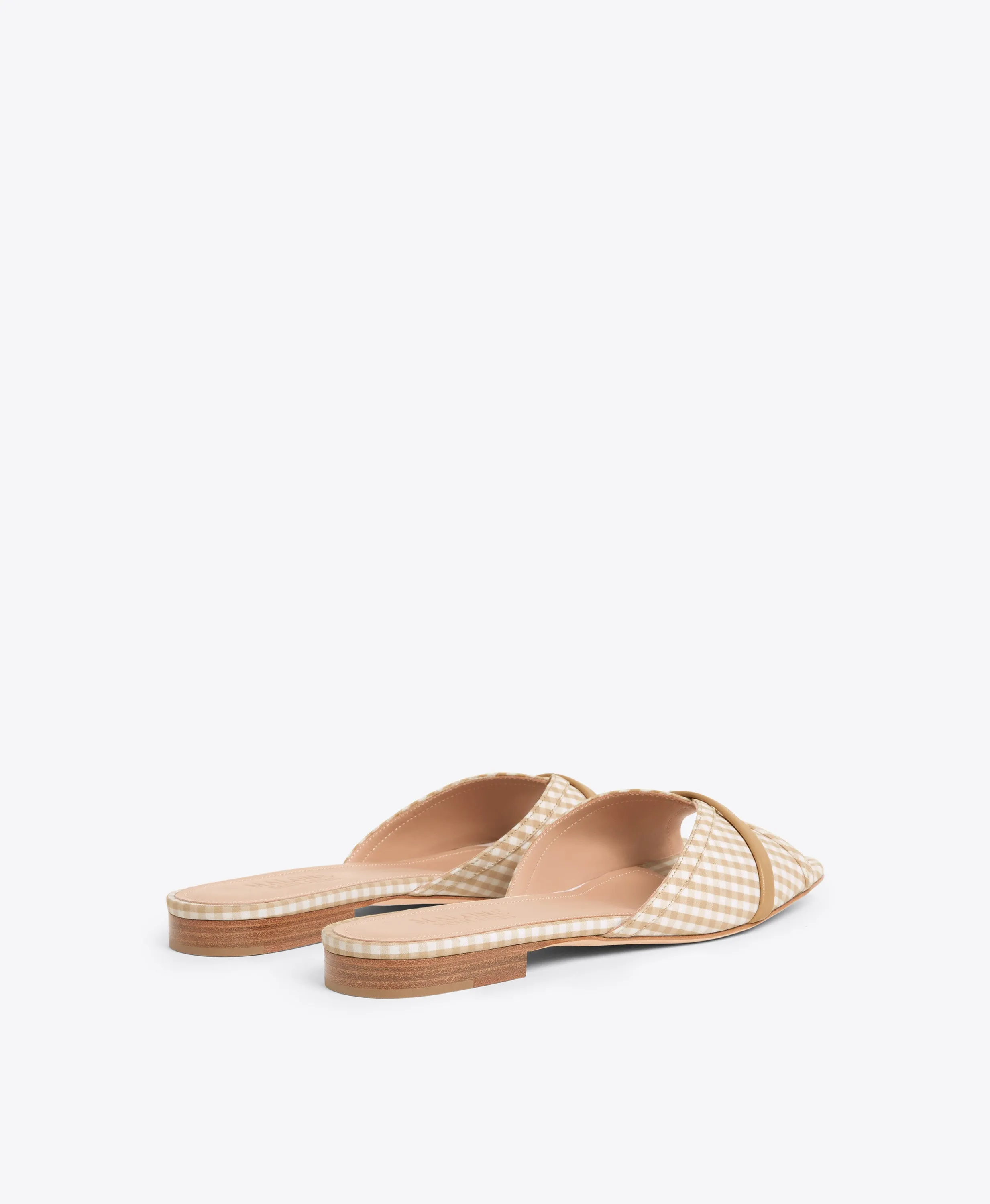 Perla Beige Gingham Flat Sandals