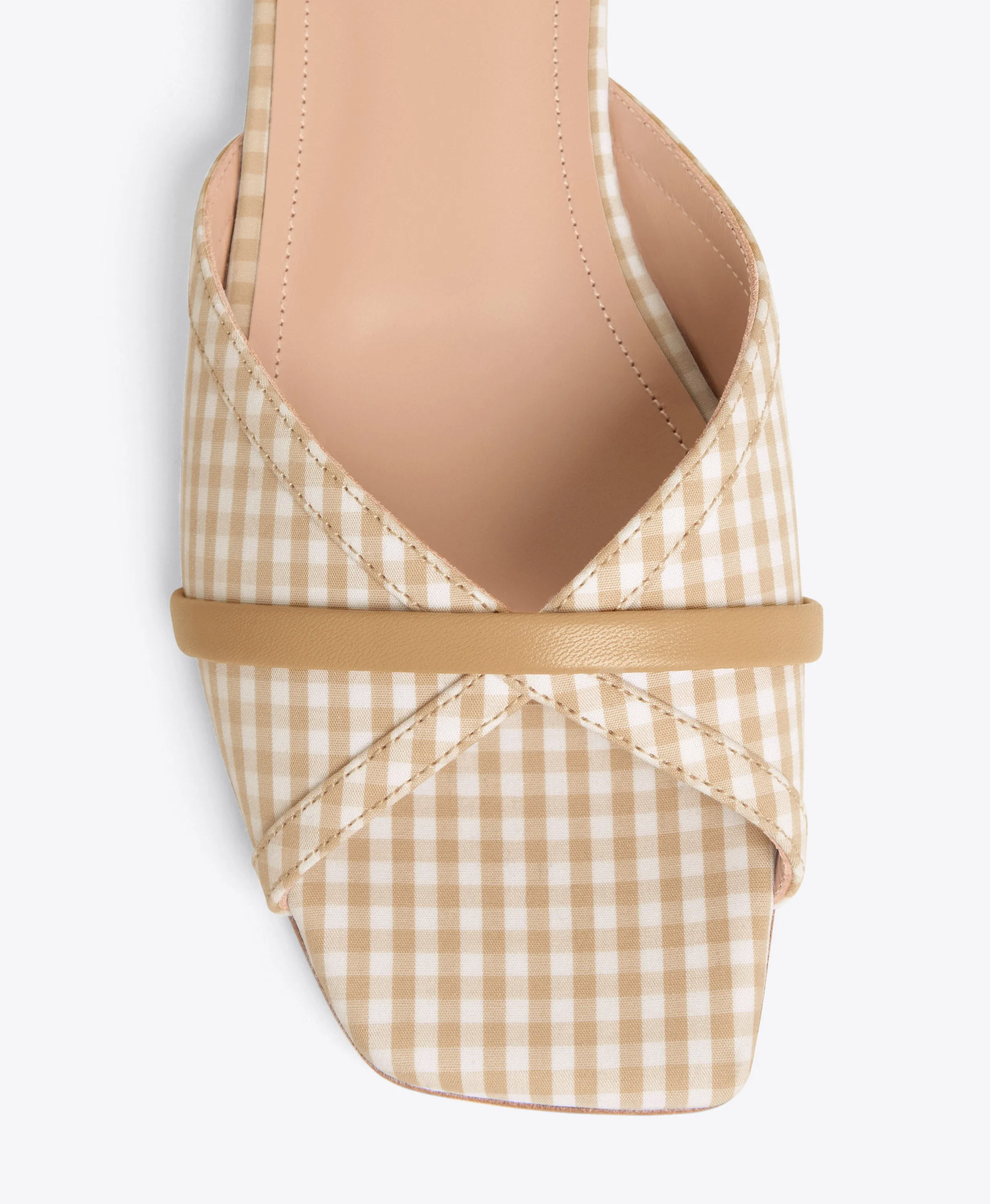 Perla Beige Gingham Flat Sandals