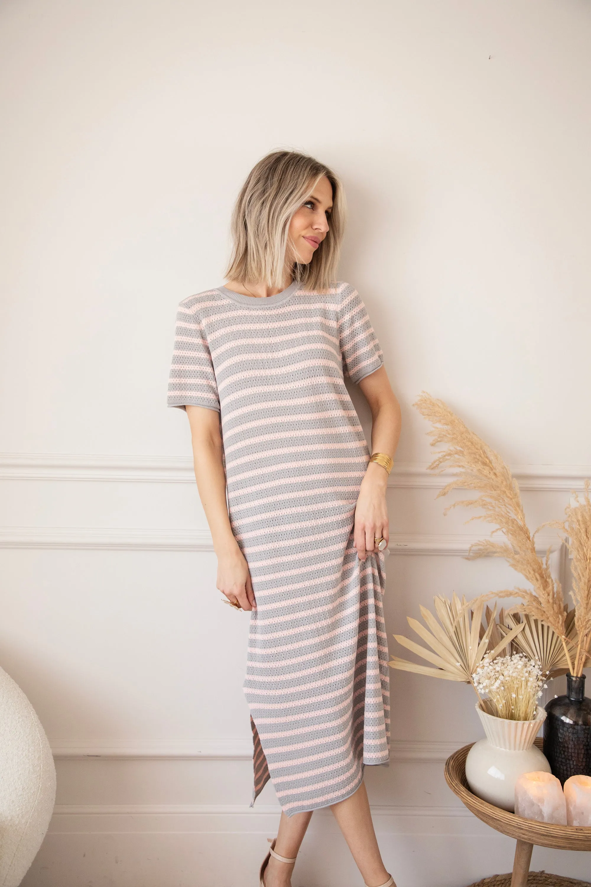 Sunny Sya Stripe Stone/Pink - Jurk