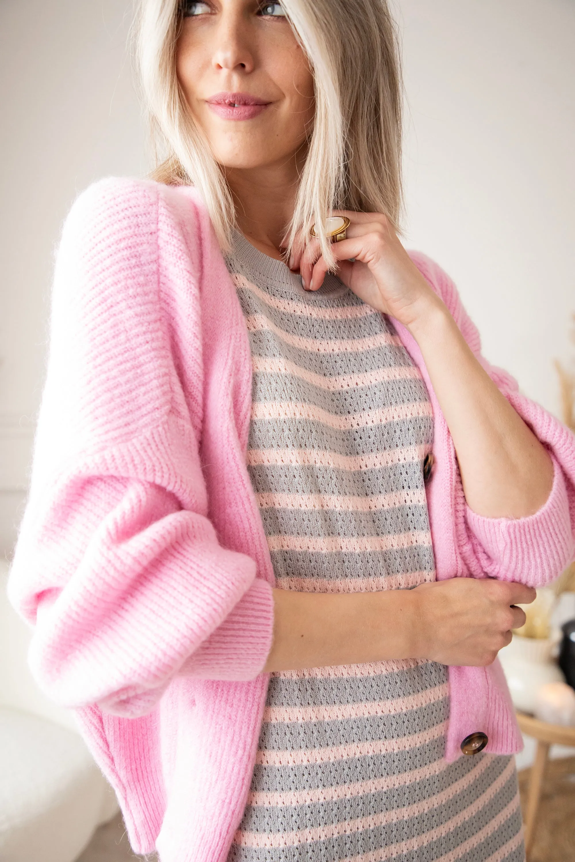 Sunny Sya Stripe Stone/Pink - Jurk