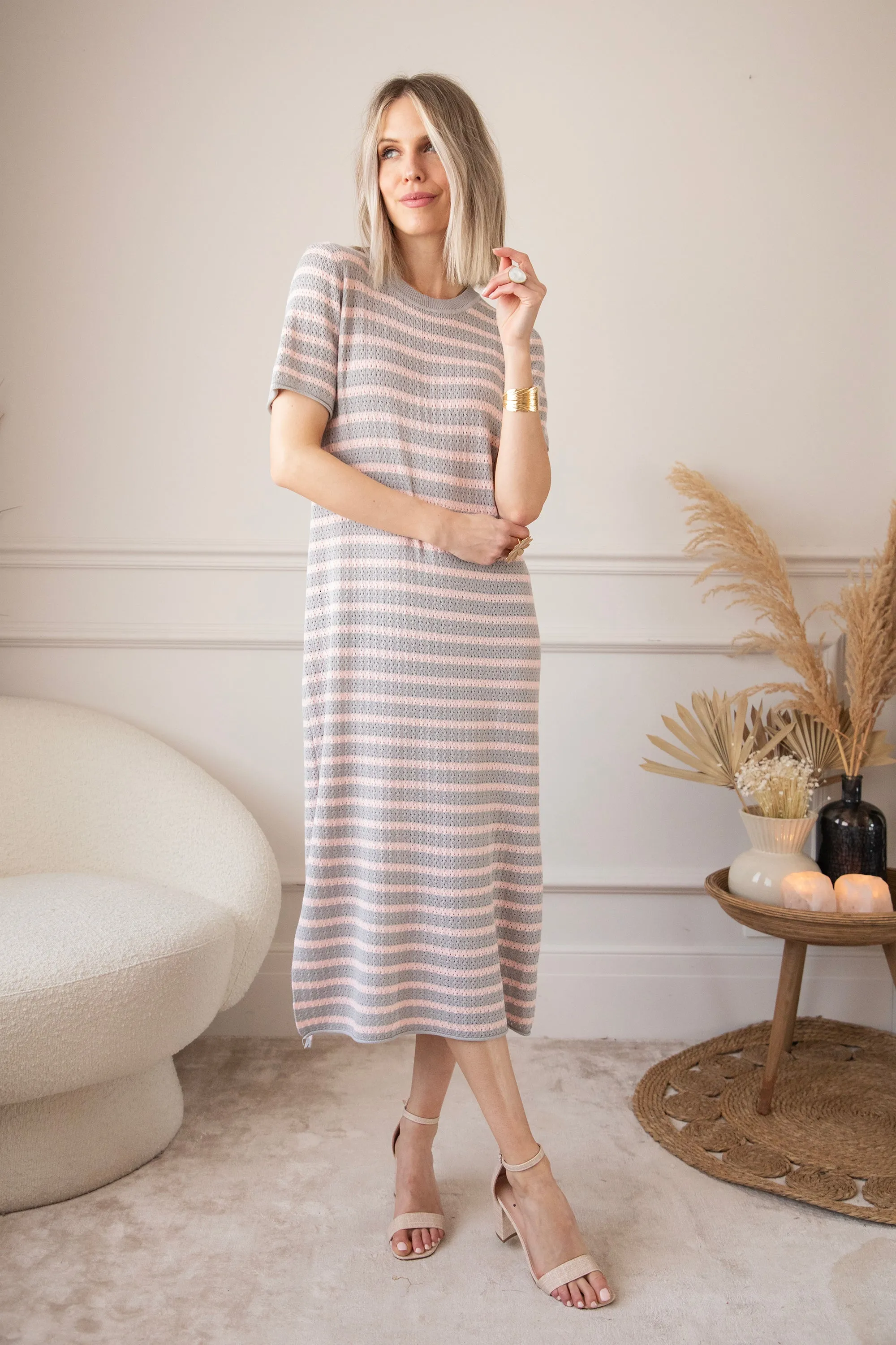 Sunny Sya Stripe Stone/Pink - Jurk