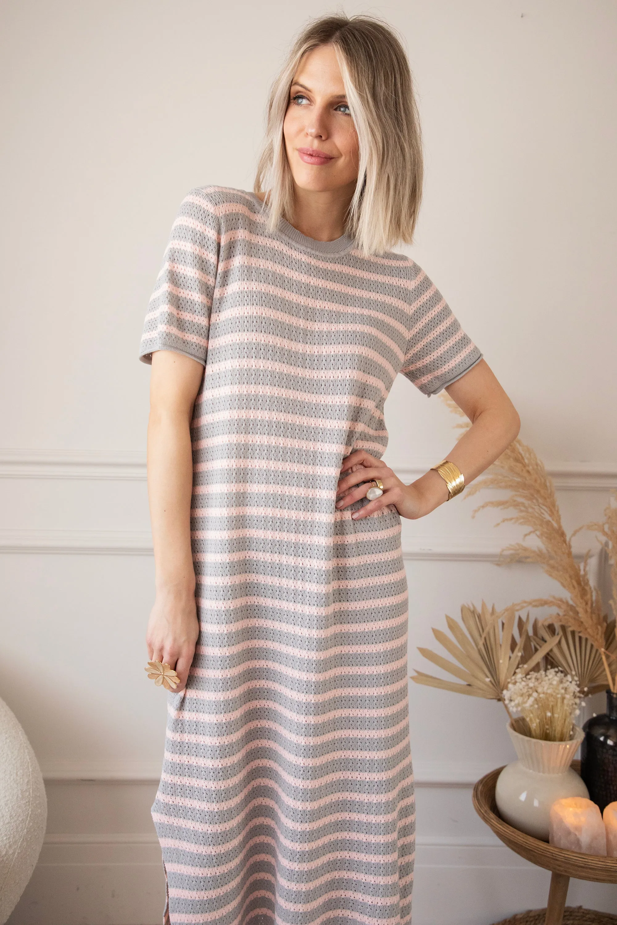 Sunny Sya Stripe Stone/Pink - Jurk