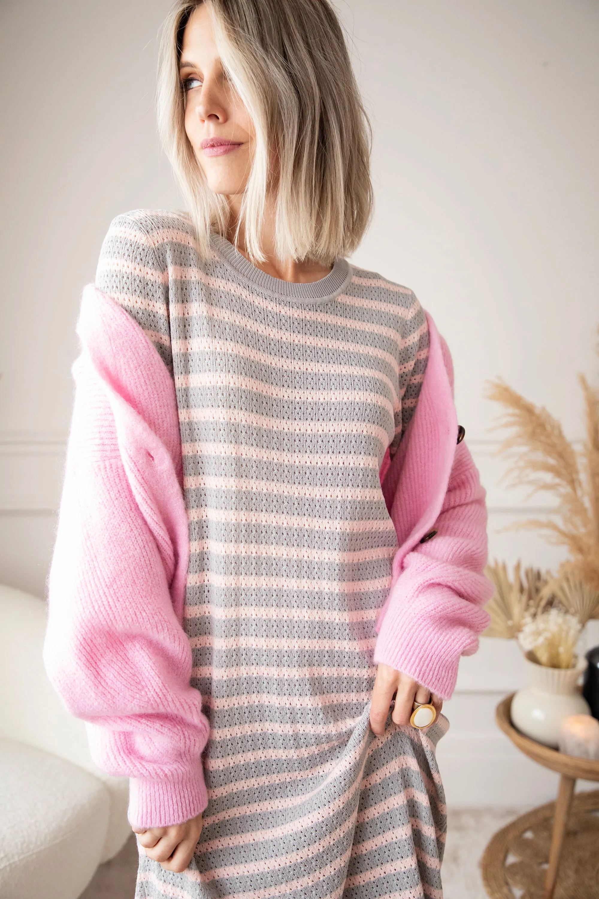 Sunny Sya Stripe Stone/Pink - Jurk