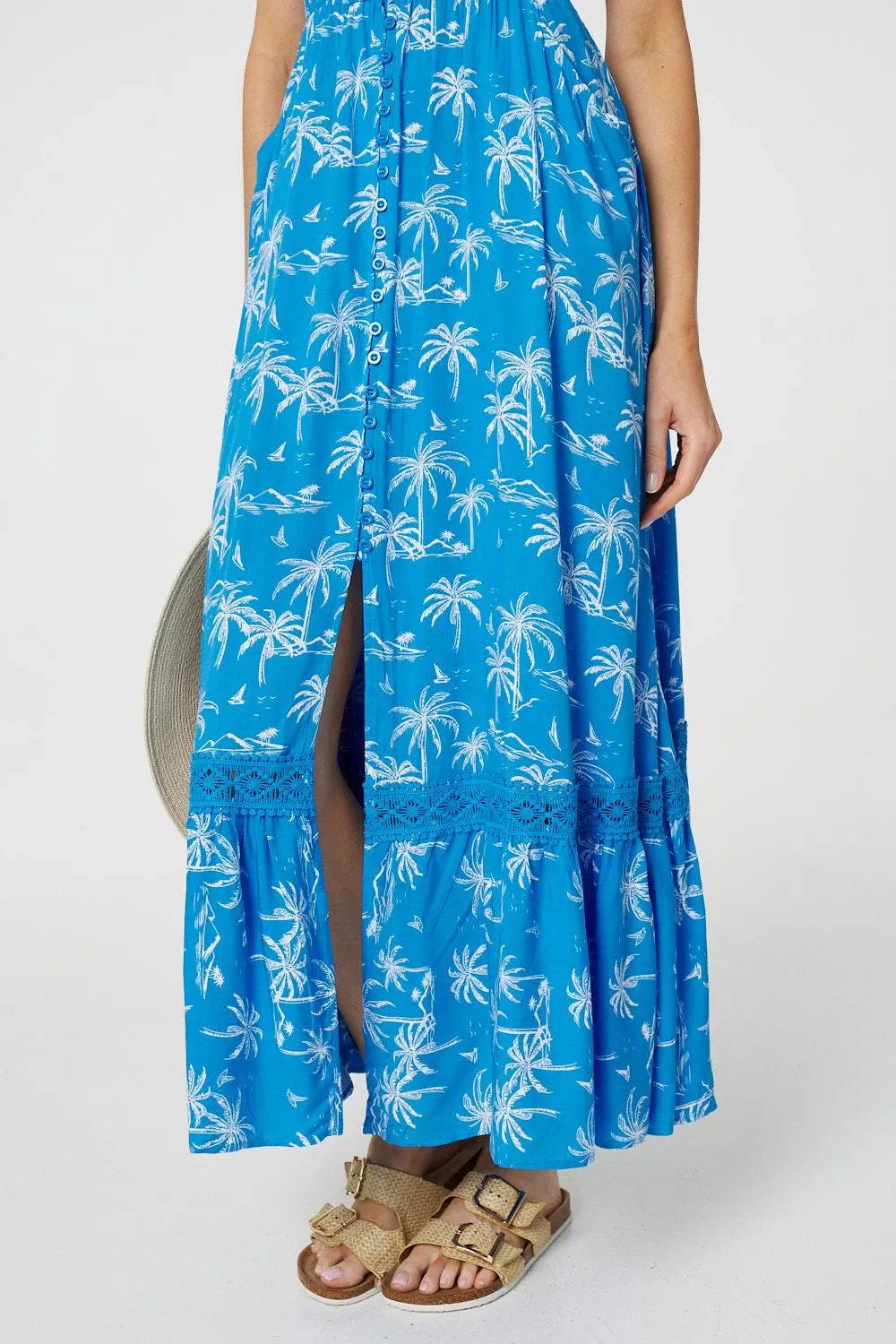 Tropical Print Angel Sleeve Maxi Dress