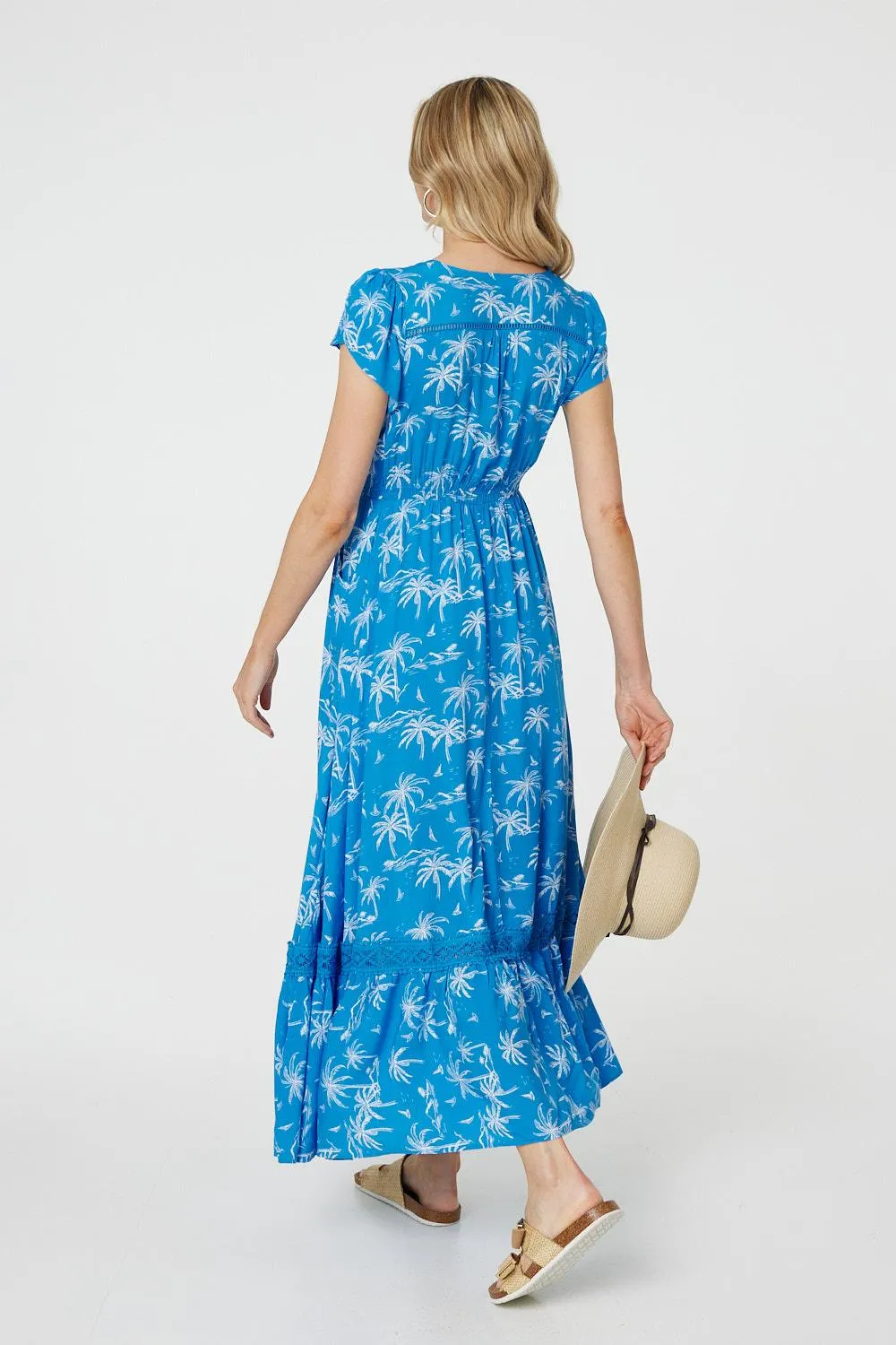 Tropical Print Angel Sleeve Maxi Dress