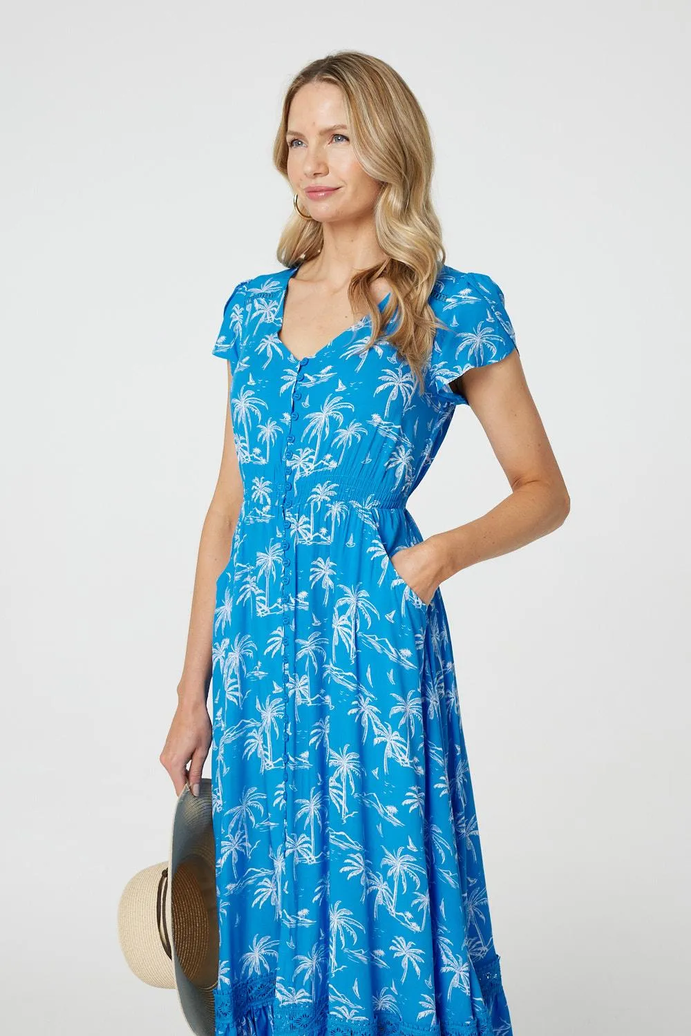 Tropical Print Angel Sleeve Maxi Dress