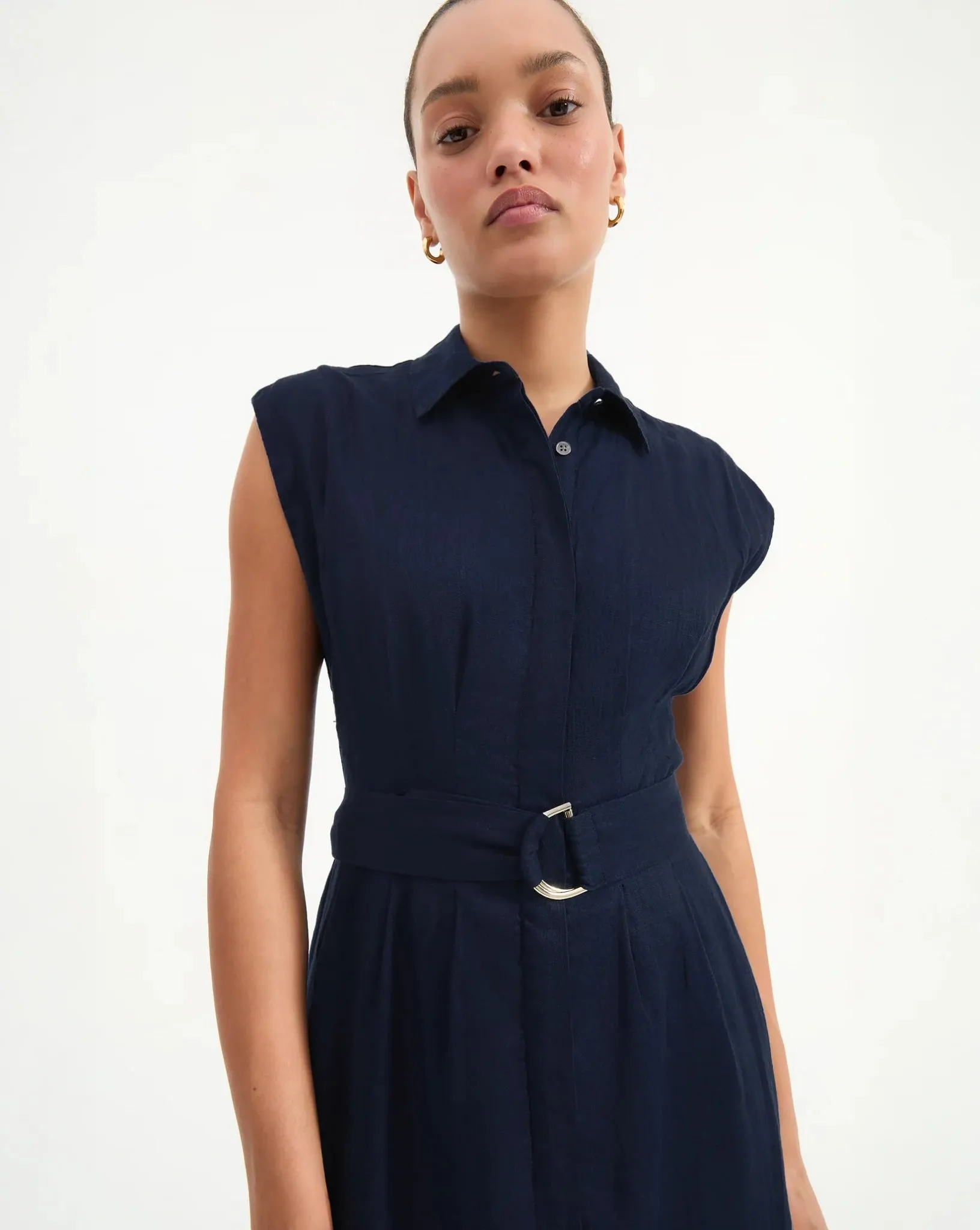 Veronica Beard - Loreta Belted Linen Dress in Navy