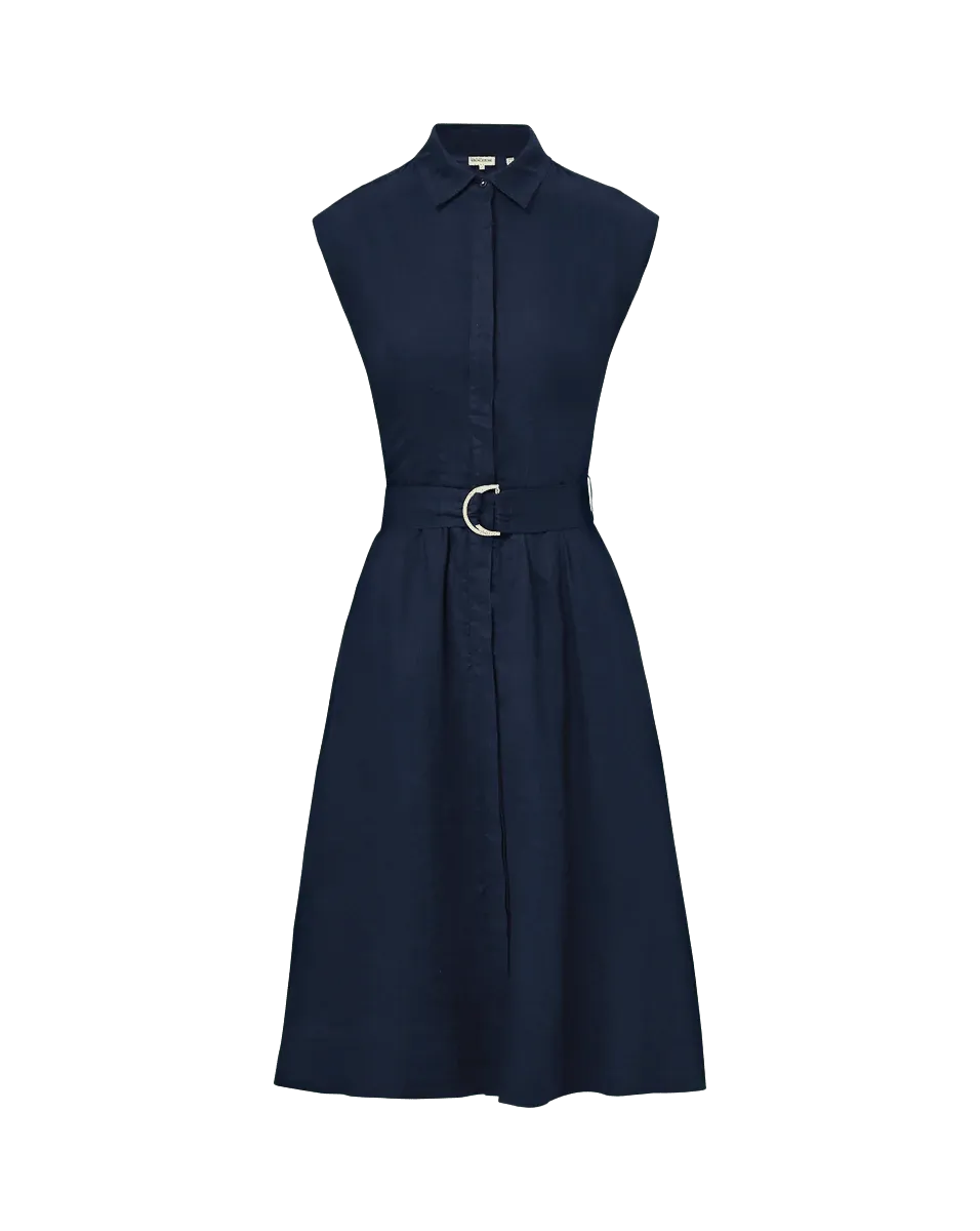 Veronica Beard - Loreta Belted Linen Dress in Navy