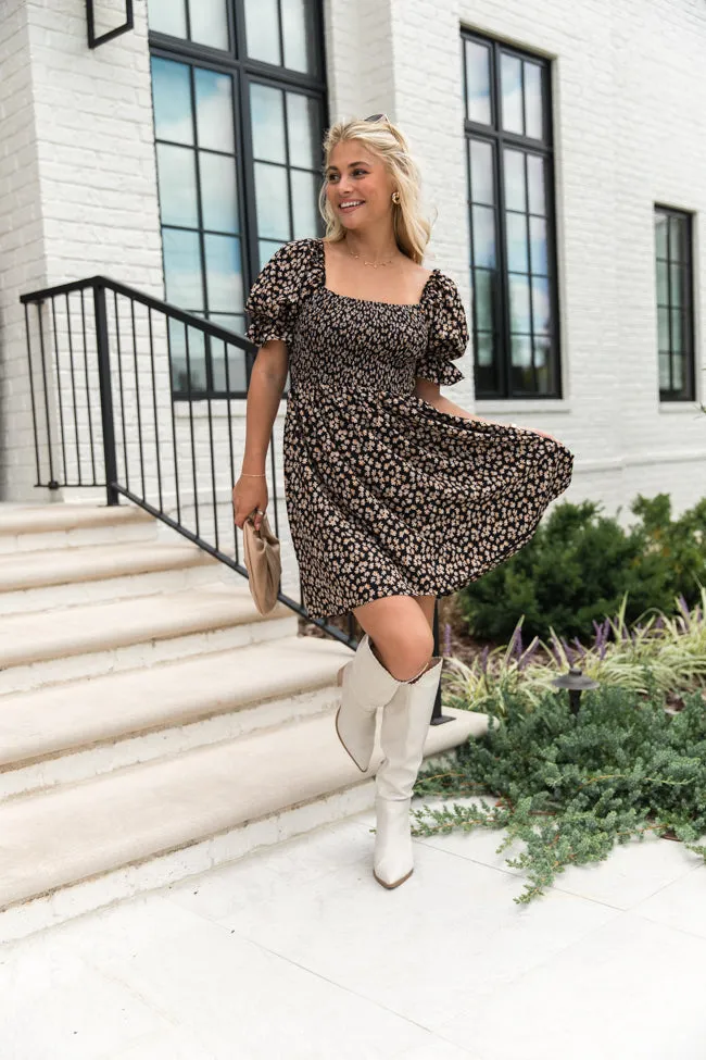 When I Found You Black Knit Smocked Print Dress FINAL SALE