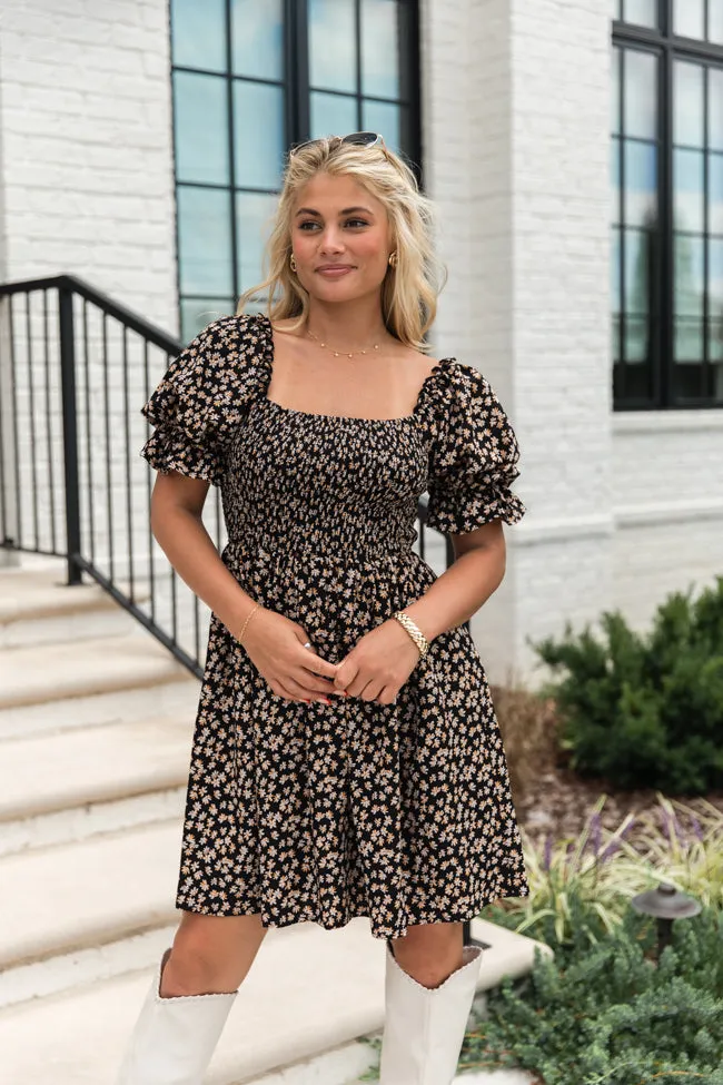 When I Found You Black Knit Smocked Print Dress FINAL SALE