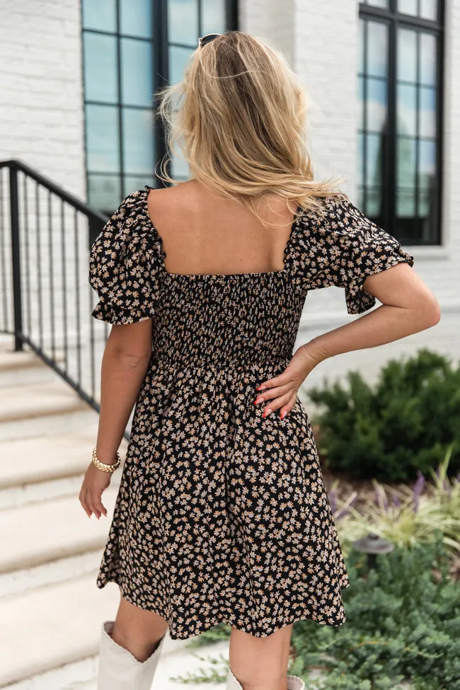 When I Found You Black Knit Smocked Print Dress FINAL SALE