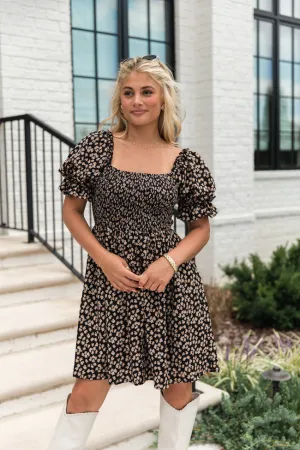 When I Found You Black Knit Smocked Print Dress FINAL SALE