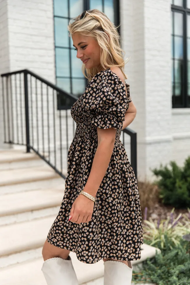 When I Found You Black Knit Smocked Print Dress FINAL SALE