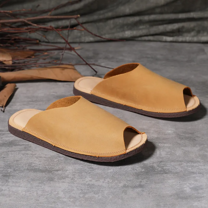 Women Summer Vintage Cowhide Slip-Ons Soft Sole Flat Shoes