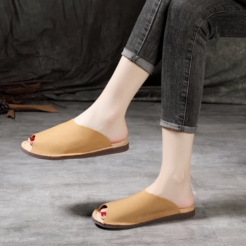 Women Summer Vintage Cowhide Slip-Ons Soft Sole Flat Shoes